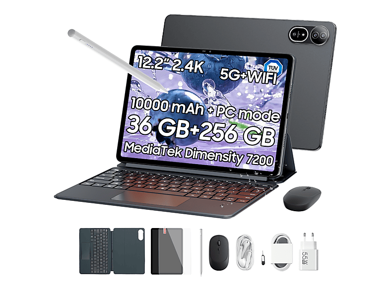 BLACKVIEW MEGA 12 5G Mit Tastatur (QWERTY), Tablet, 256 GB, 12,2 Zoll, Grau