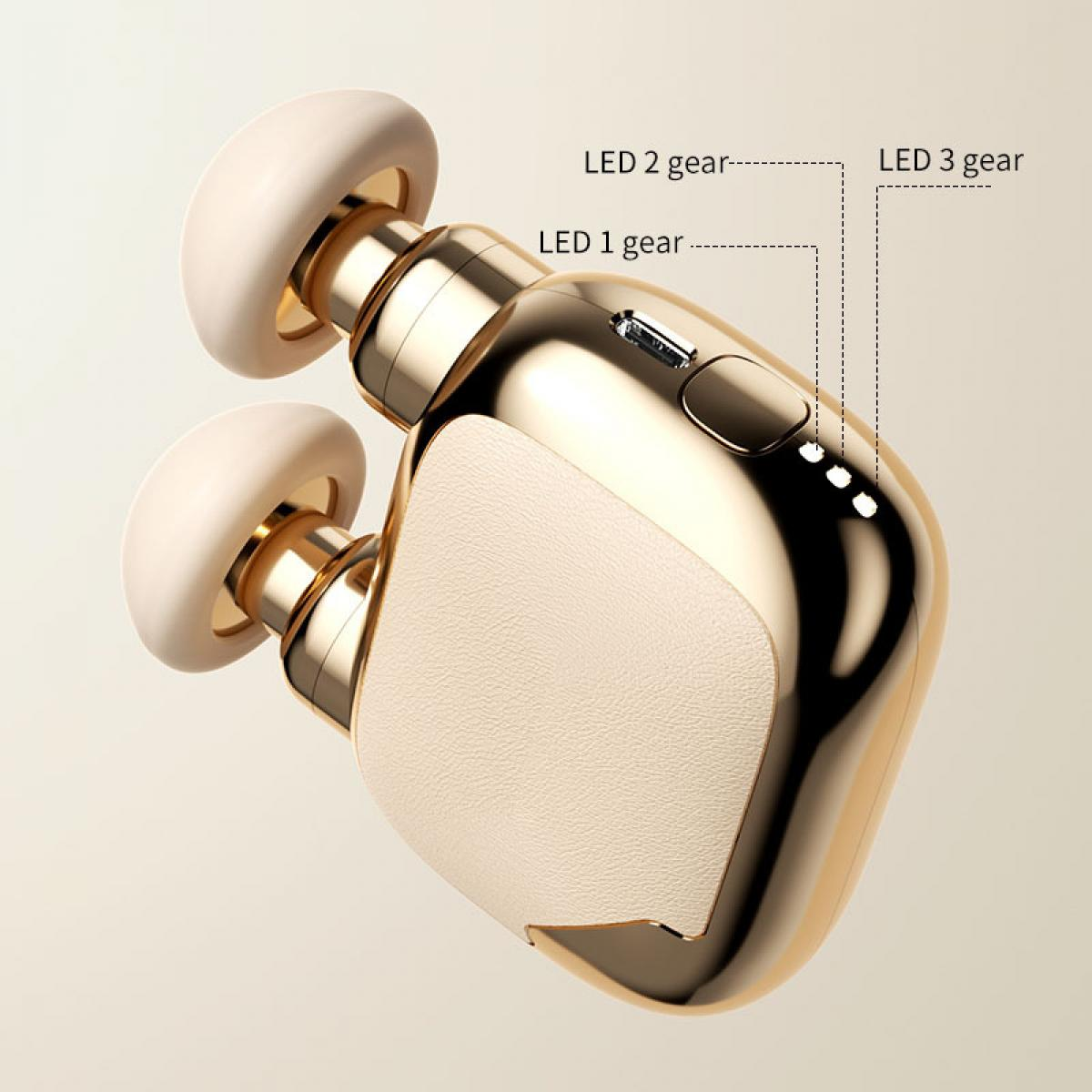 Goldener Massagegerät mit zwei Rollen und LED-Anzeigen.