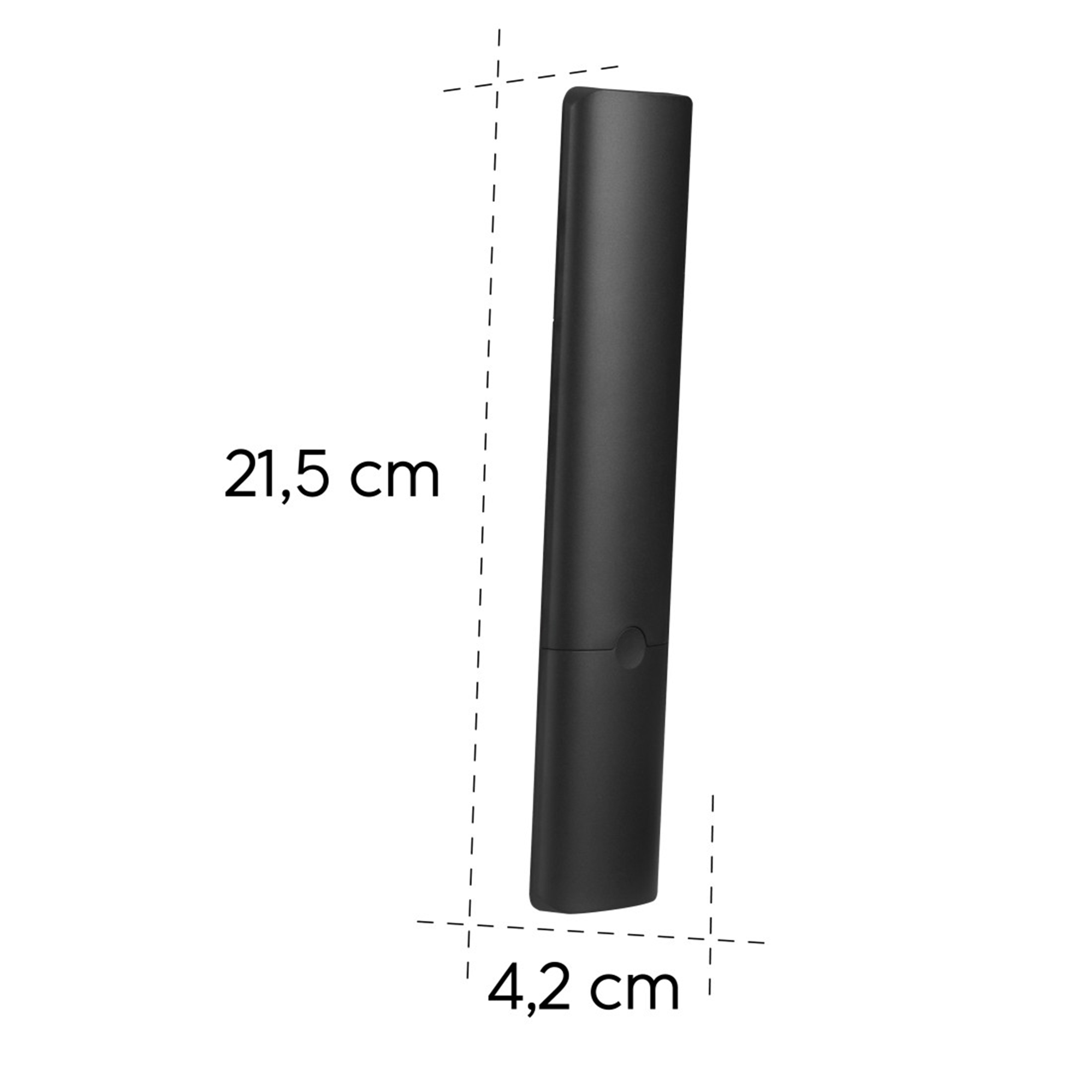 Schwarzer, schlanker Gegenstand, 21,5 cm lang und 4,2 cm breit.
