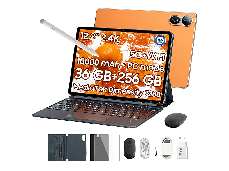 BLACKVIEW MEGA 12 5G Mit Tastatur (QWERTY), Tablet, 256 GB, 12,2 Zoll, Gold