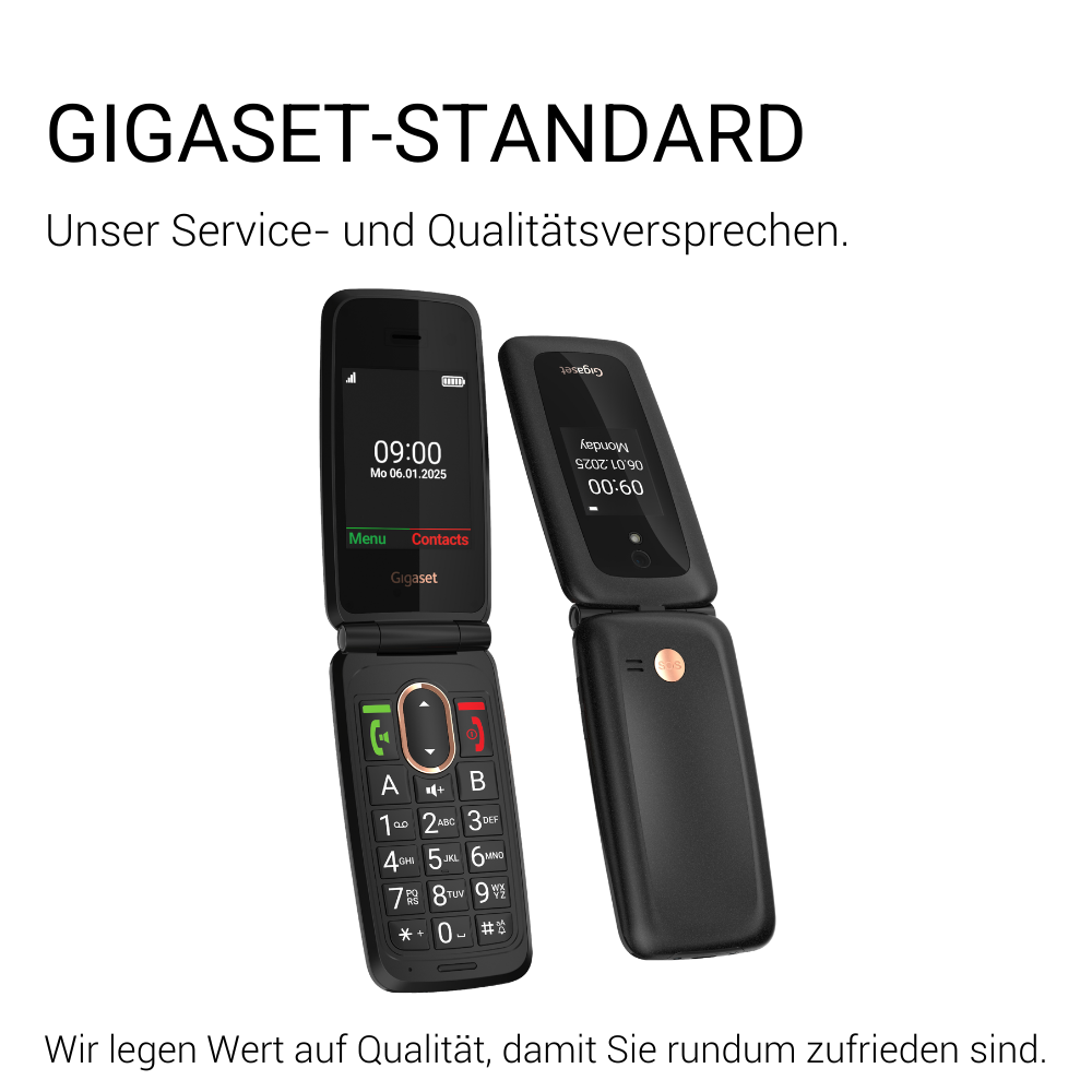Deux téléphones à clapet noirs avec clavier et écran, un ouvert, un fermé.