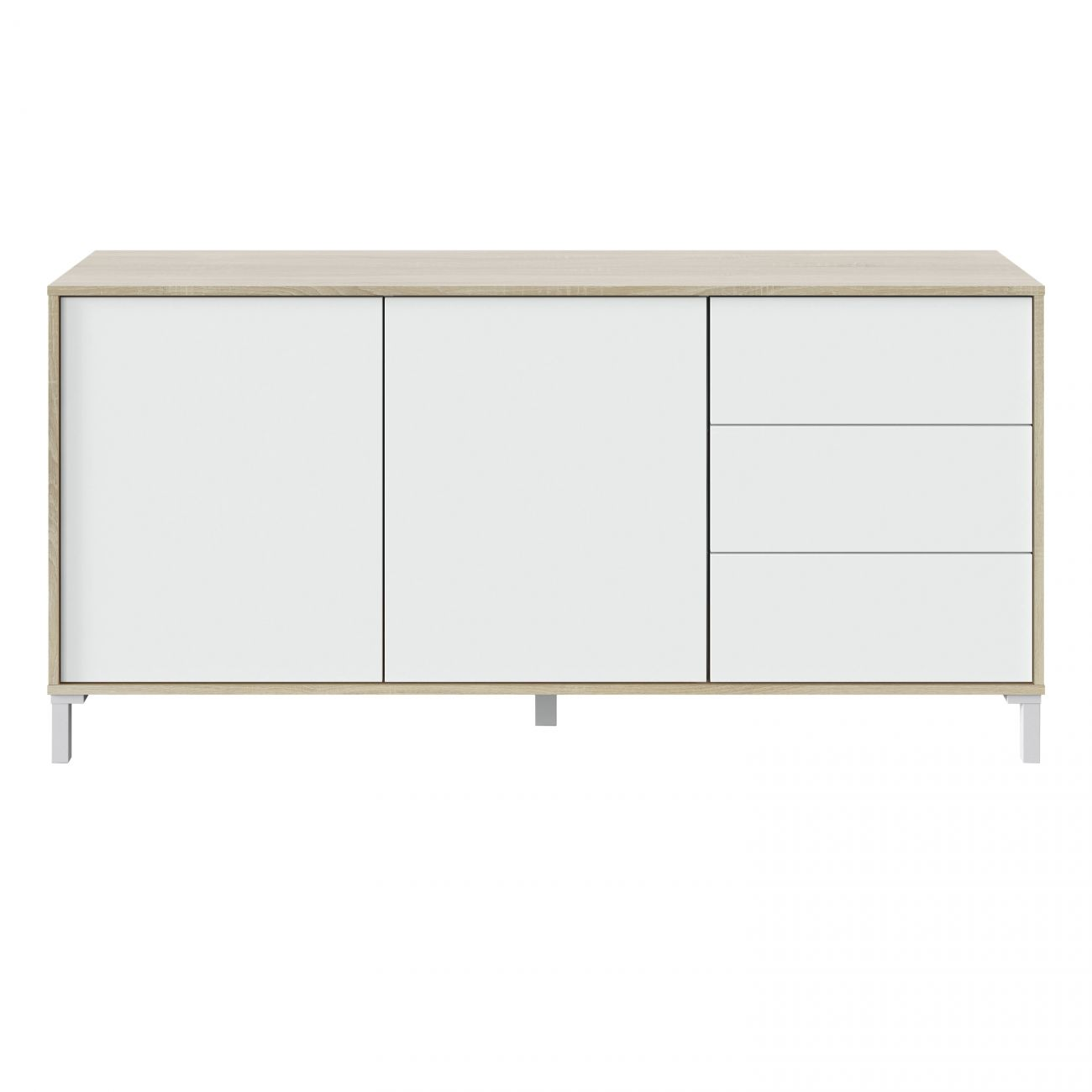 Un mueble blanco con tapa de madera y tres cajones a la derecha.