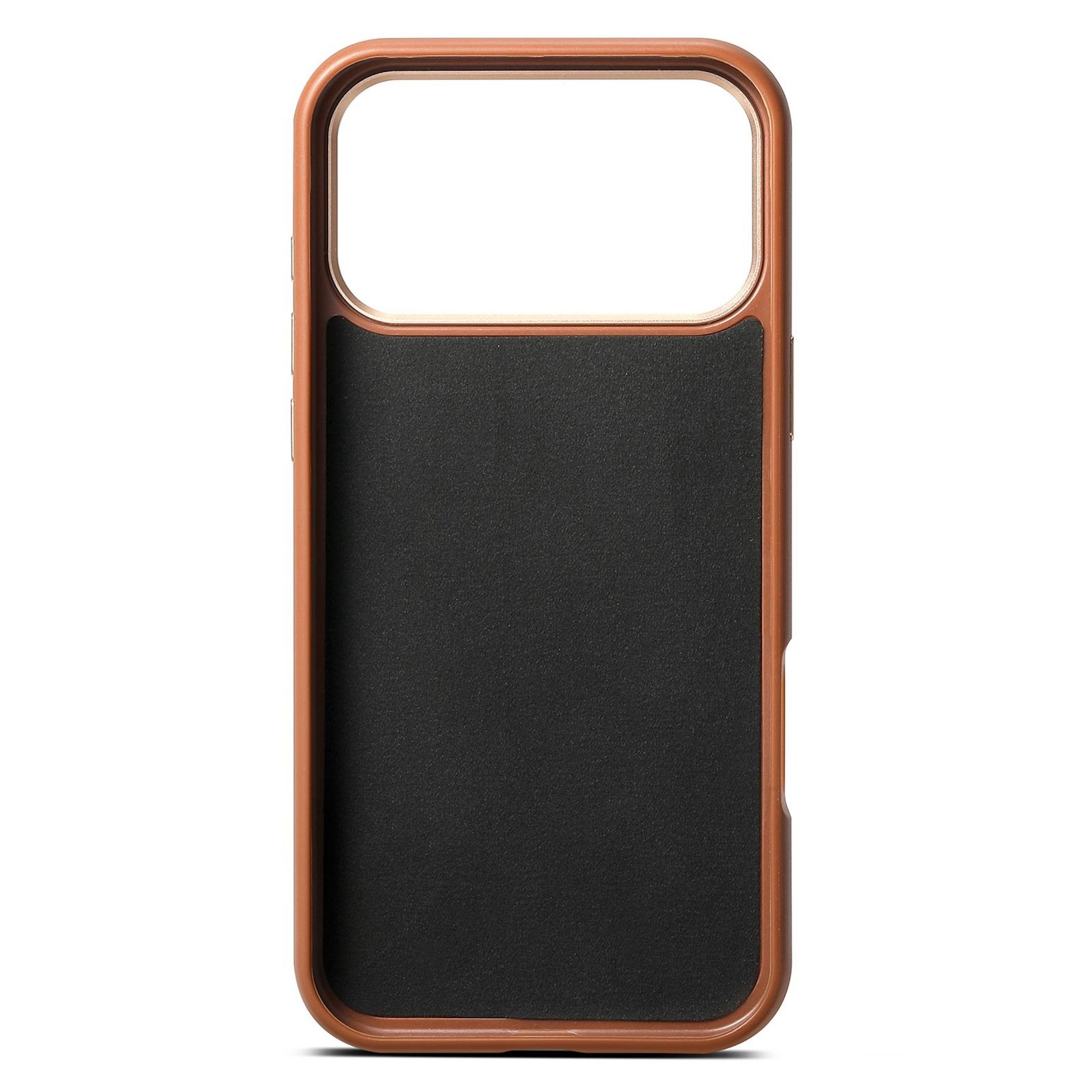 Ein braunes Handy-Case mit schwarzem Einsatz.
