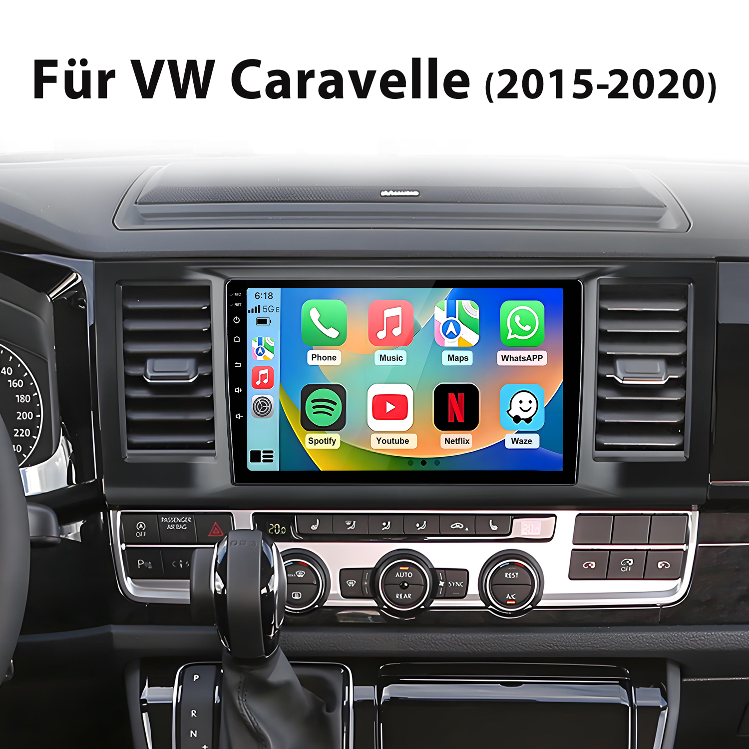 VW Caravelle (2015-2020) Infotainment-Bildschirm mit App-Symbolen.