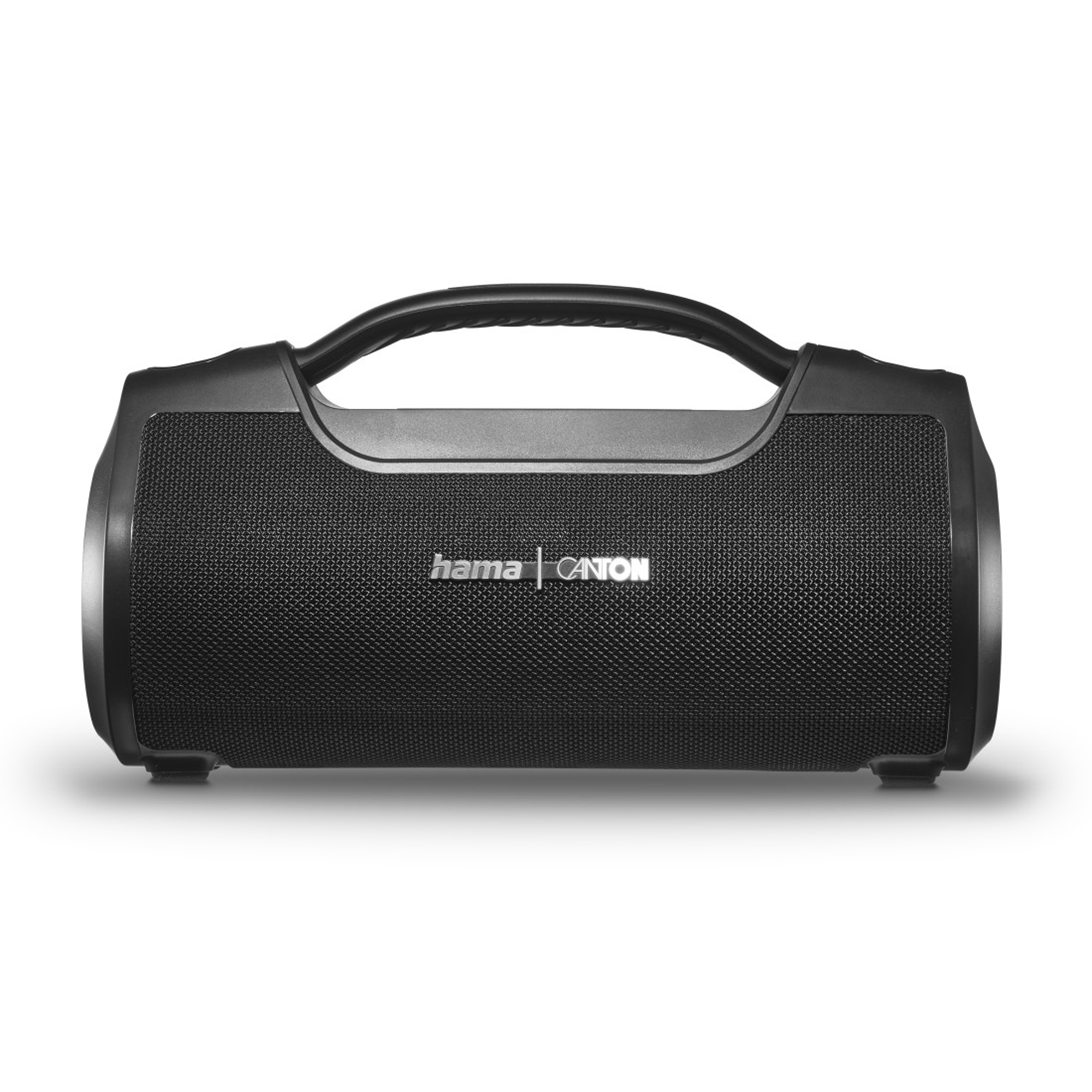 Altoparlante portatile nero con manico, logo Hama|CANON.