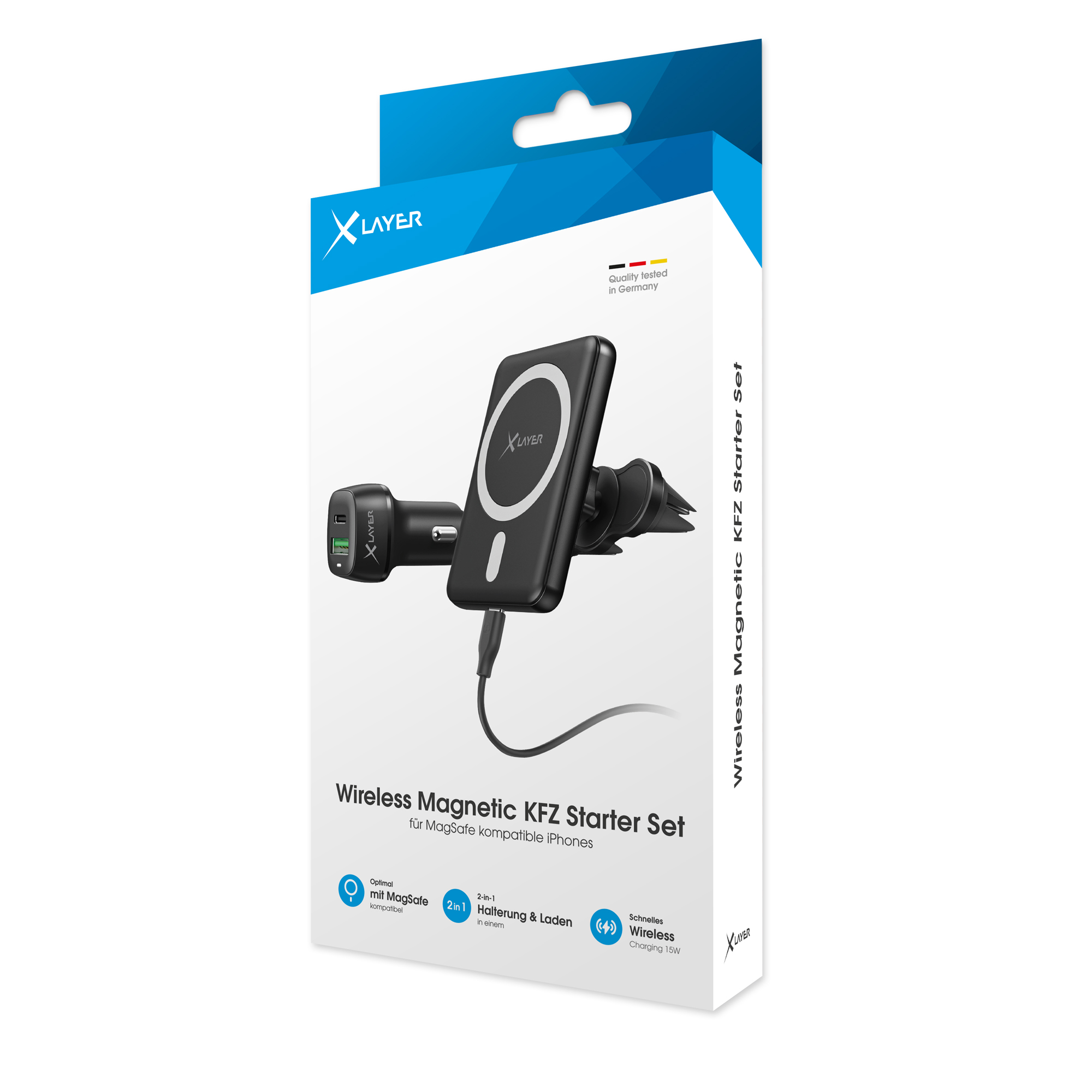 Xlayer KFZ-Starter-Set: Kabellose Ladehalterung für MagSafe iPhones.