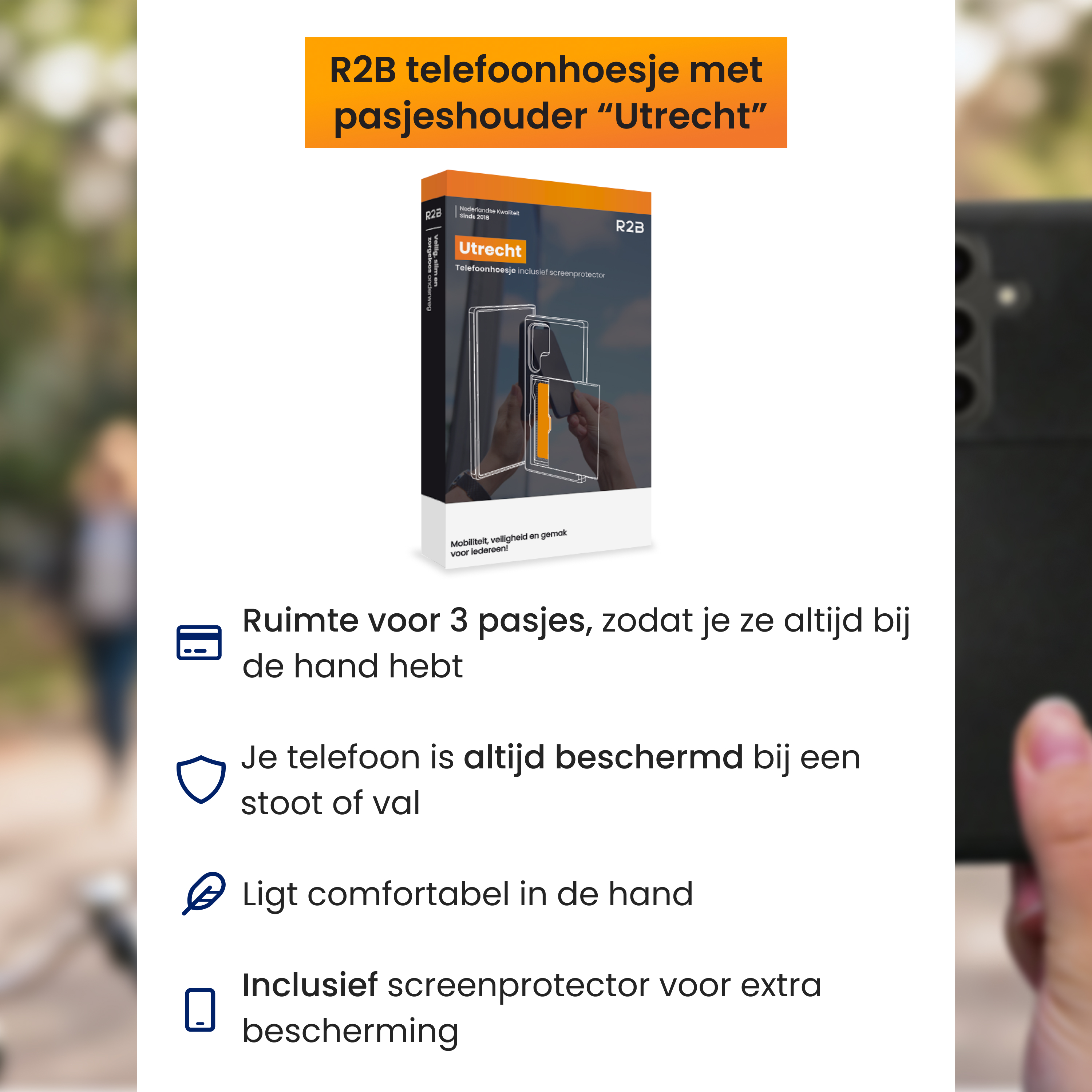 R2B Handyhülle mit Kartenhalter 'Utrecht'. Bietet Platz für 3 Karten.