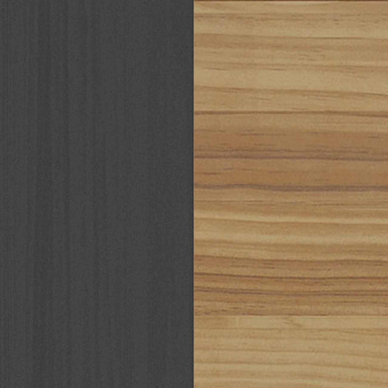 Superficie gris oscuro a la izquierda, veta de madera a la derecha.