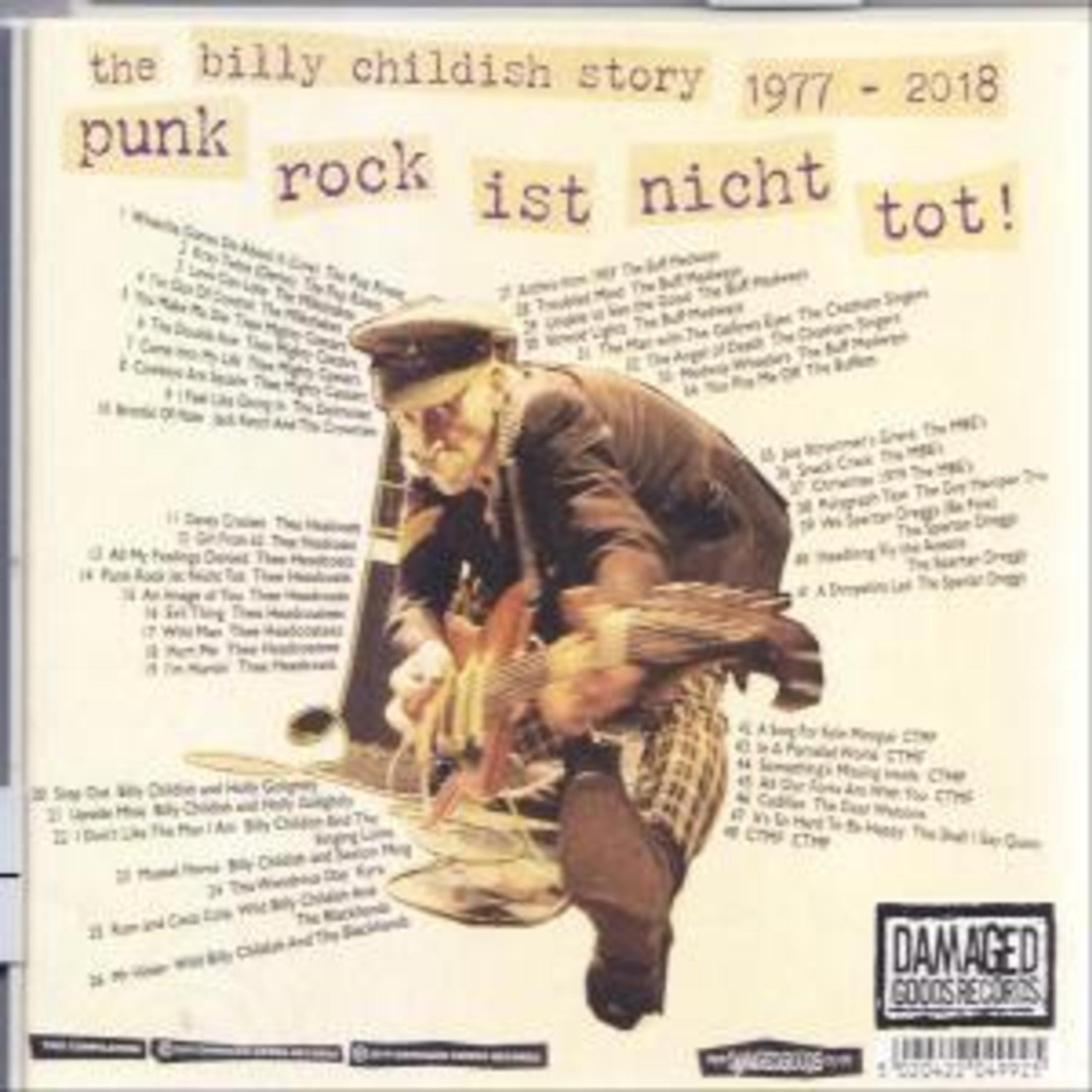 Ein Mann mit Hut spielt Gitarre, umgeben von Songtiteln. "Punk Rock Ist Nicht Tot!"