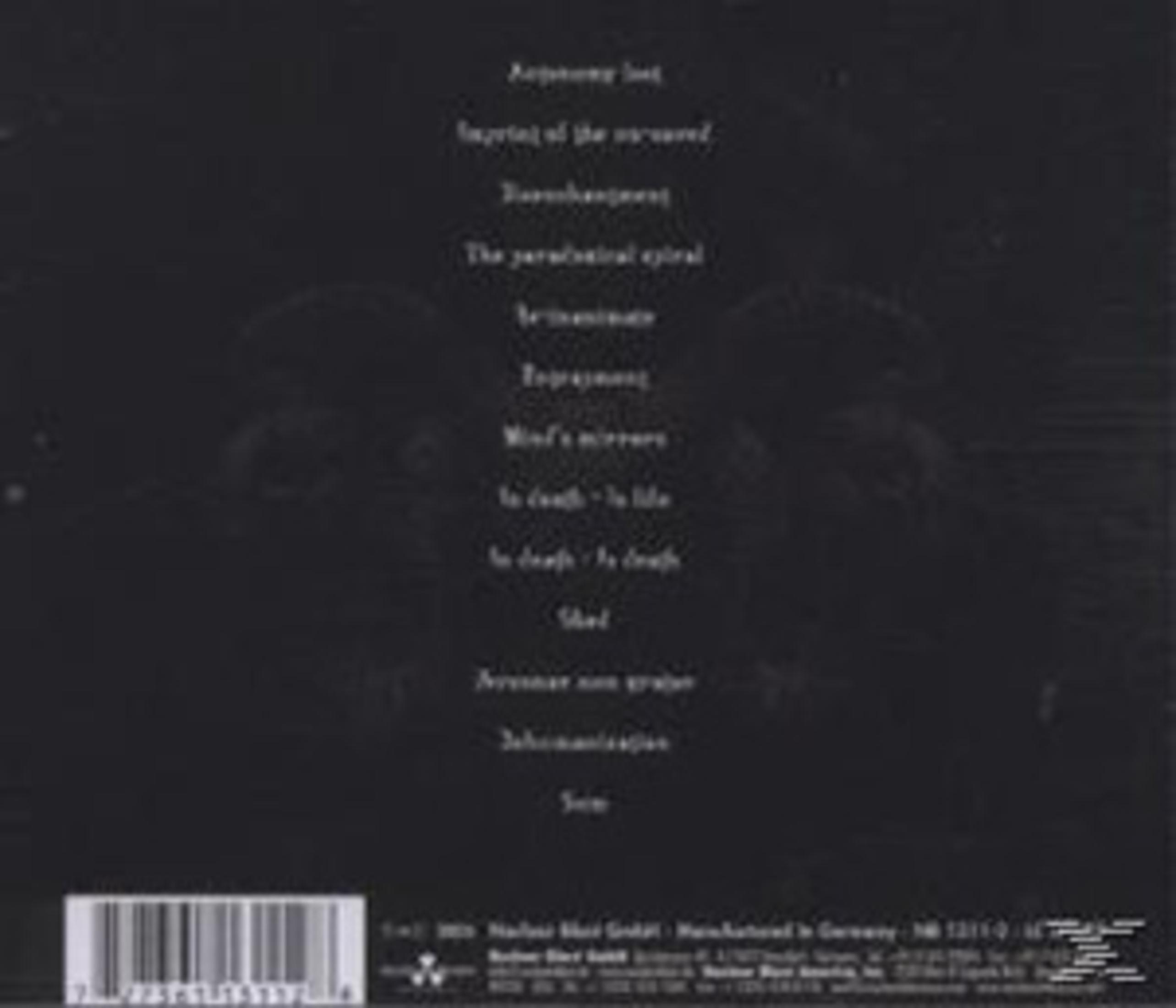 Schwarzer Hintergrund mit Liedtiteln und Barcode.