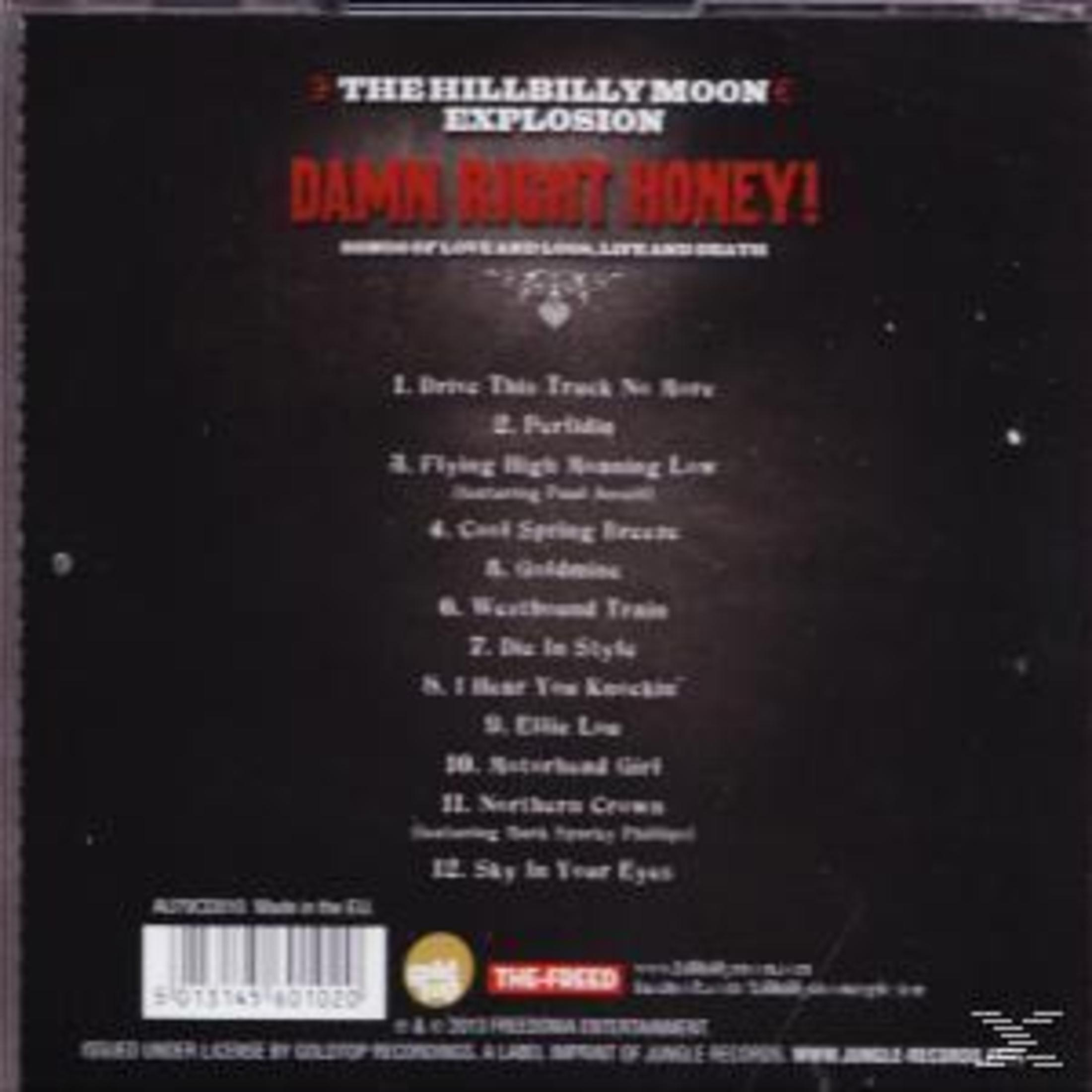 CD-Rückseite: 'The Hillbilly Moon Explosion' Album 'Damn Right Honey!' Titelliste.