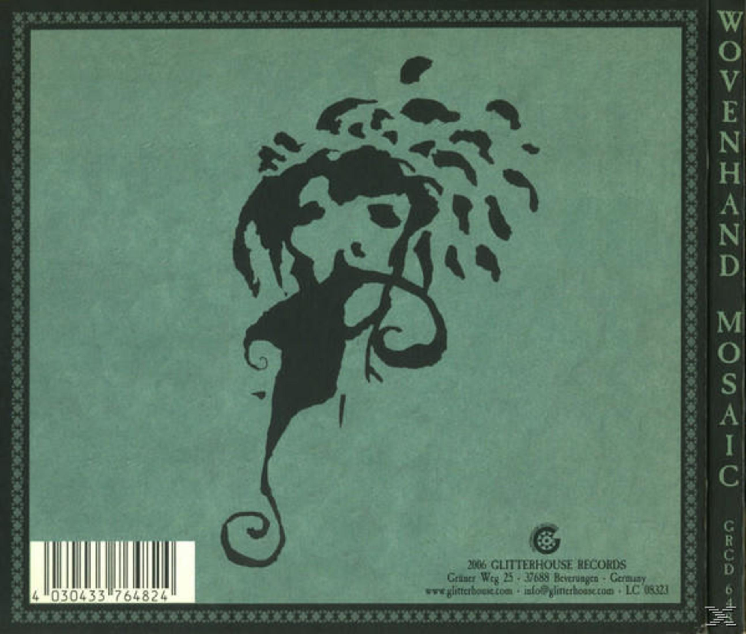 Schwarze Silhouette einer Frau mit Blumenhaaren auf türkisem Grund.