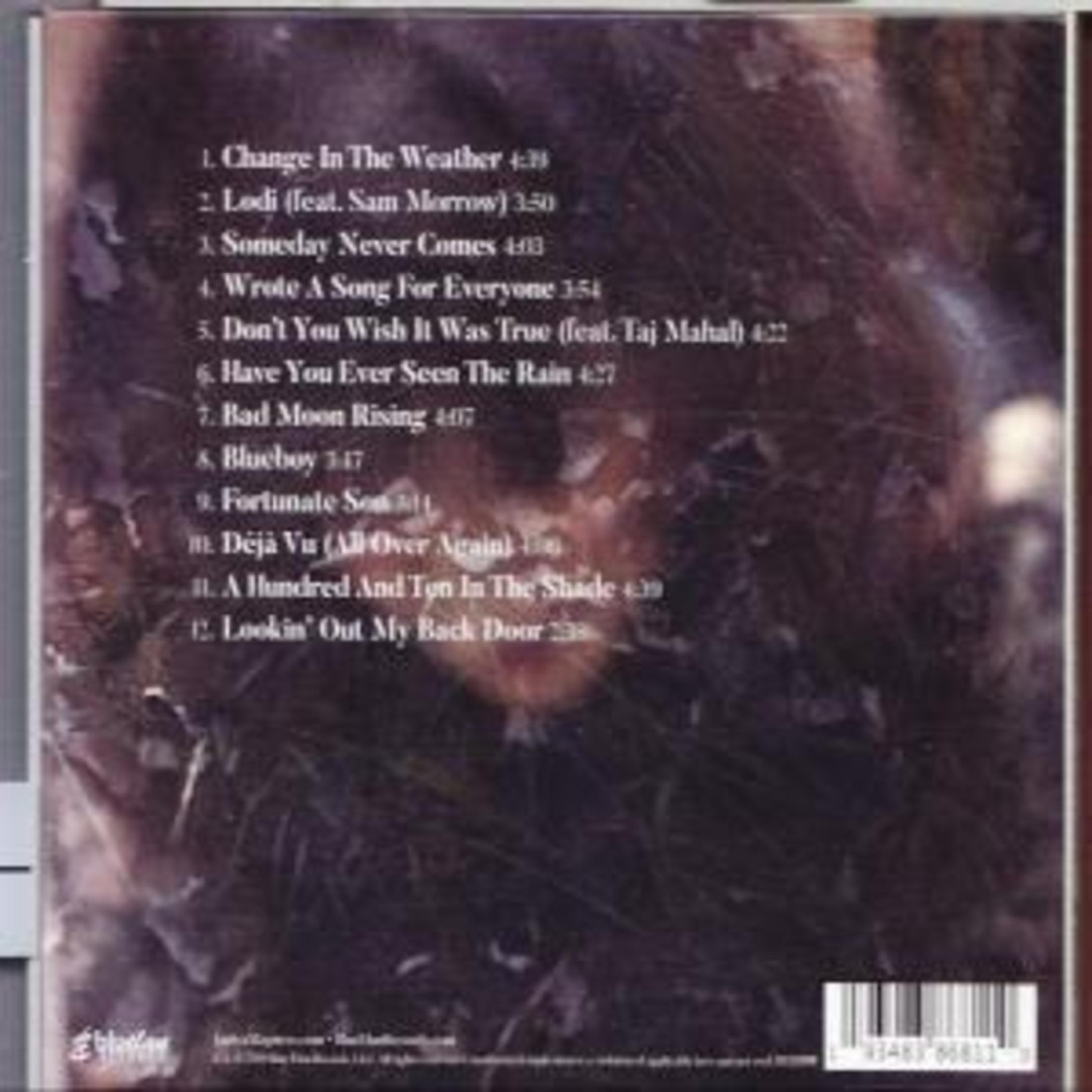 Achterkant cd-hoes met songlist op donkere achtergrond.