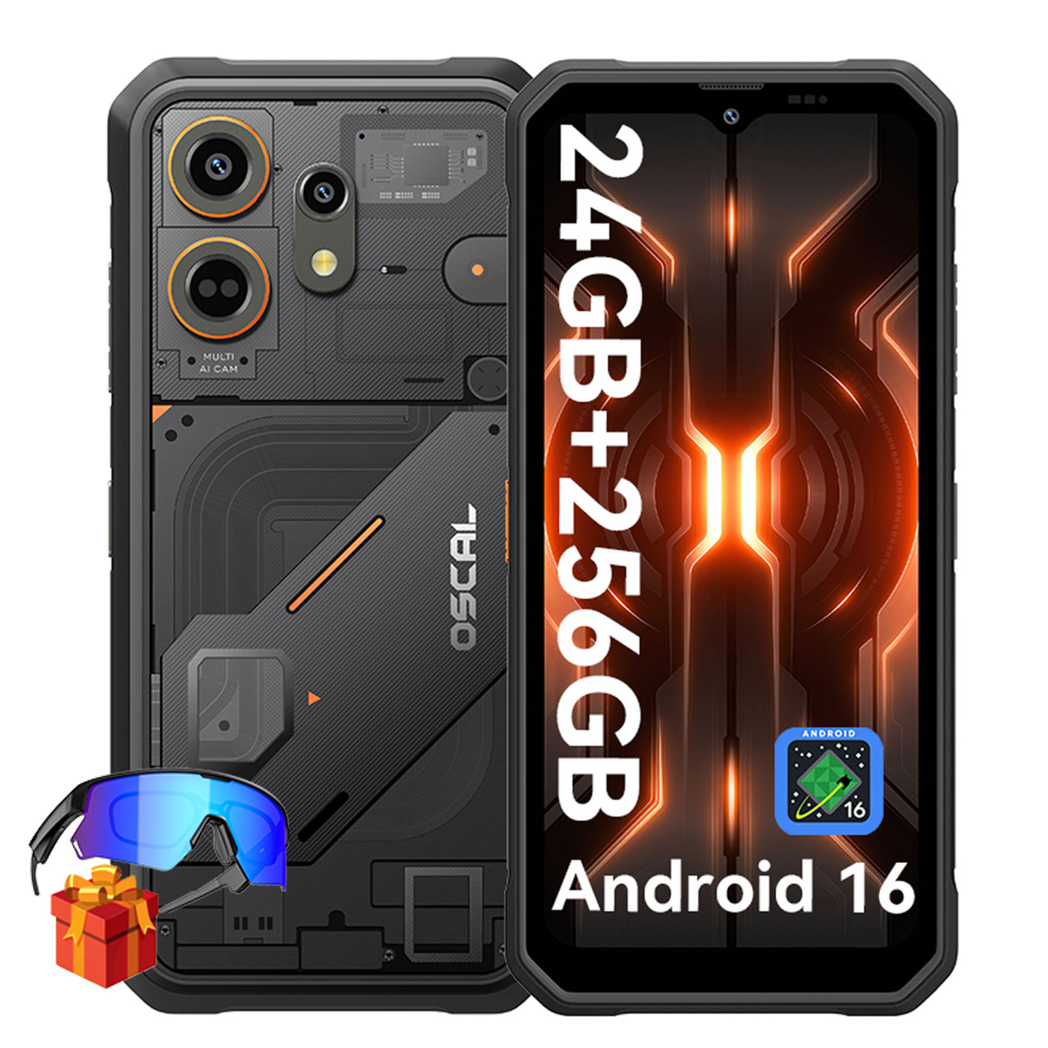 Robuuste smartphone met camera's, 24GB+256GB, Android 16, bril, cadeau.