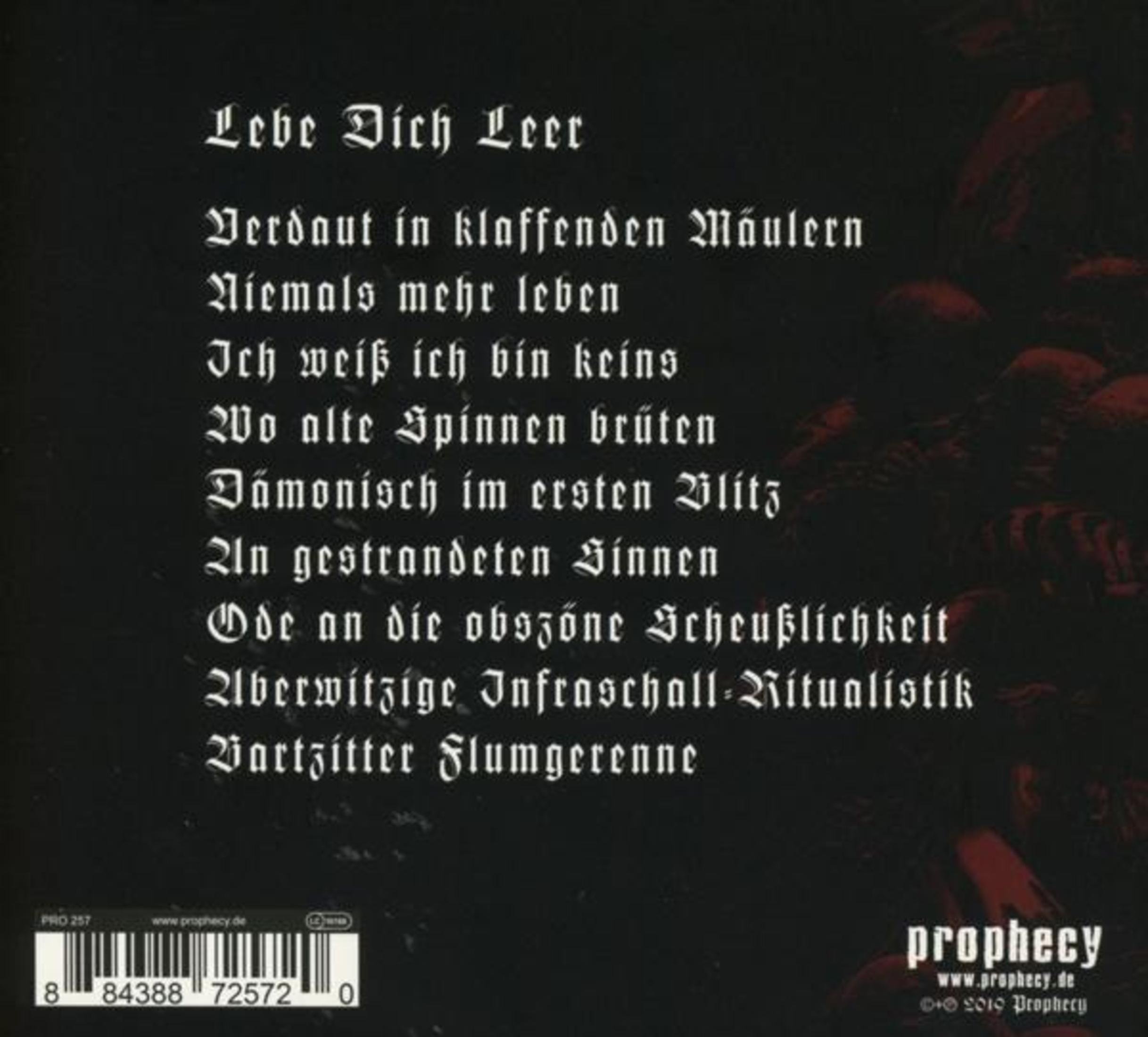 Schwarzer Hintergrund mit weißem Text, Barcode und Logo.