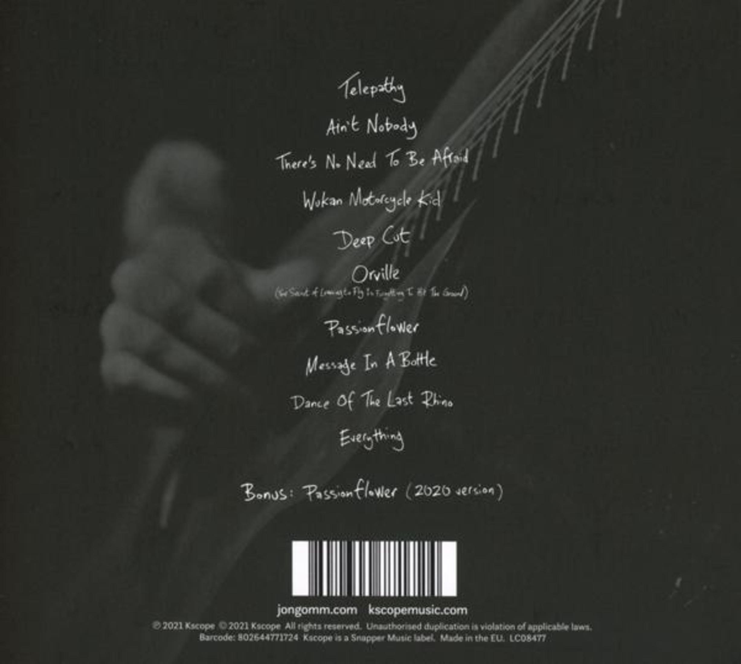 Album-Trackliste mit Songtiteln wie 'Telepathy' und 'Passionflower'.