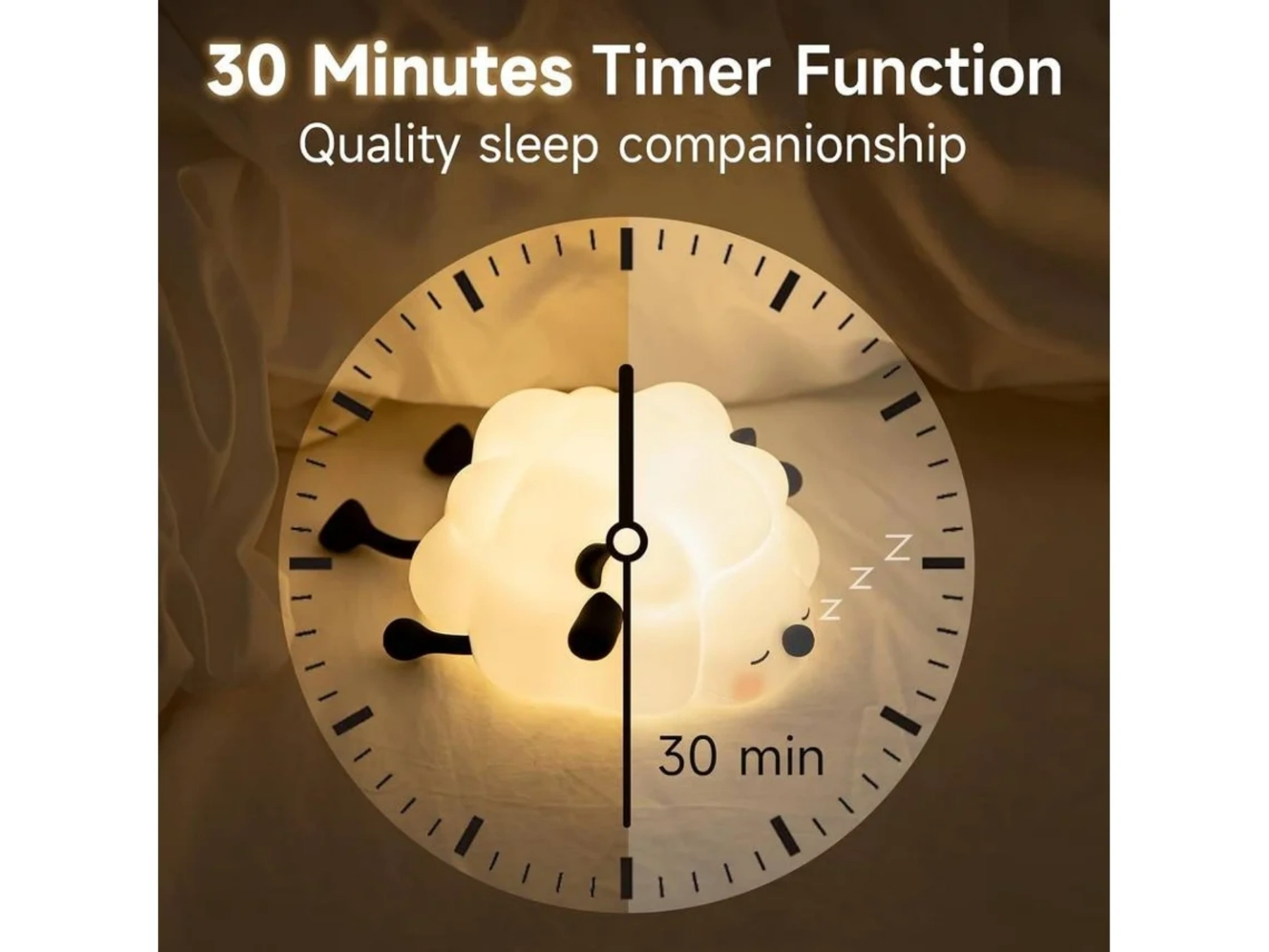 Eine niedliche Schaf-Nachtlampe mit Timerfunktion für 30 Minuten.