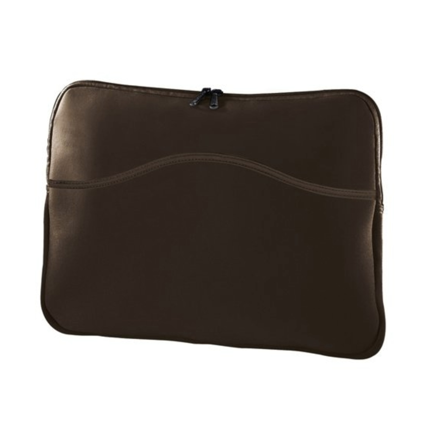 Dunkelbraune Laptoptasche mit Reißverschluss und einer geschwungenen Naht.