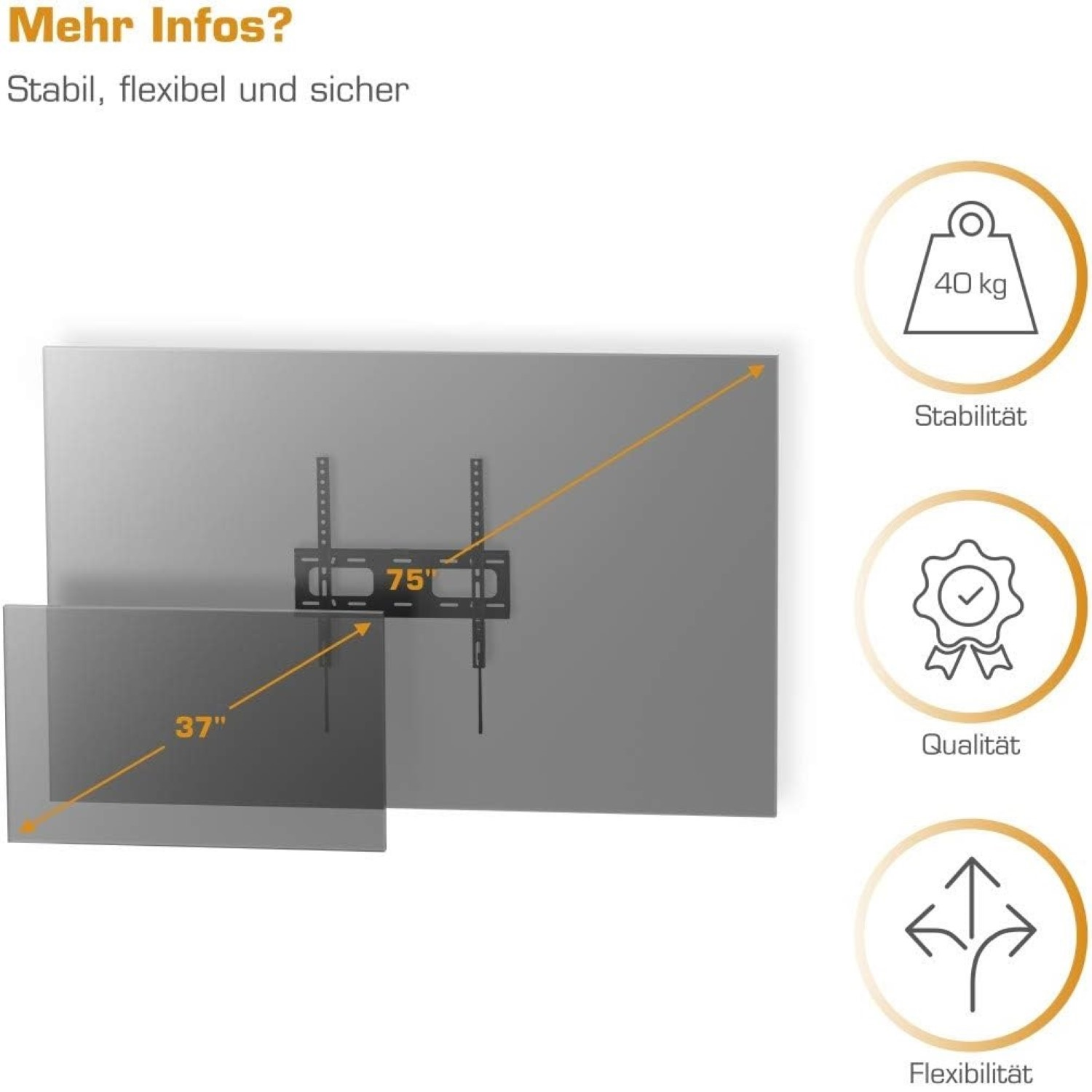 Ein Fernsehhalter für 37-75 Zoll TVs, belastbar bis 40kg.