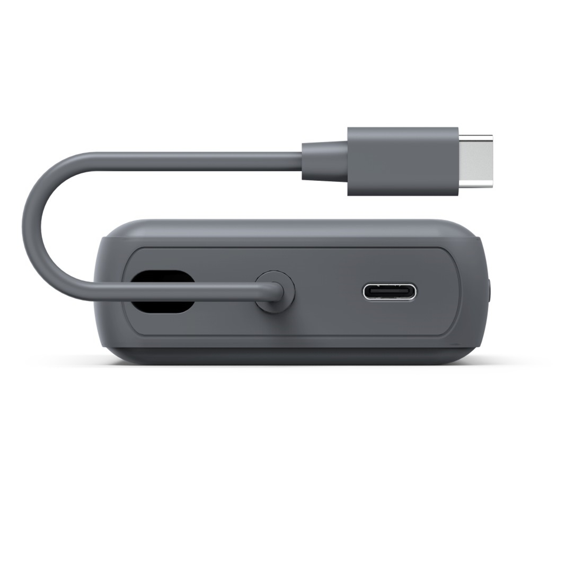 Szara ładowarka USB-C z zintegrowanym kablem i wtyczką.