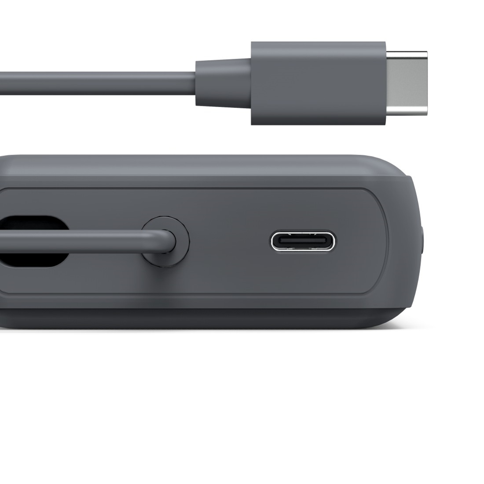 Szary kabel USB-C i power bank z portem USB-C.