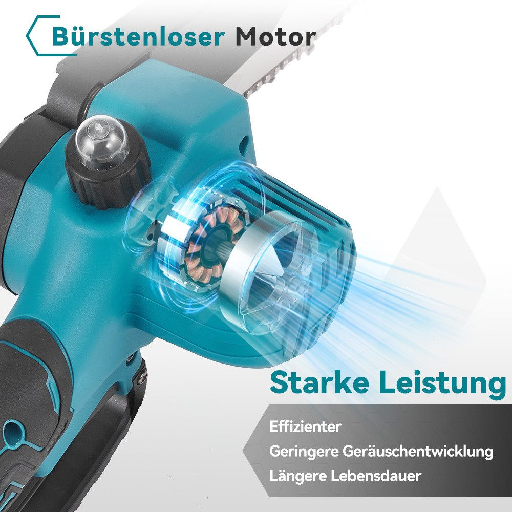 Nahaufnahme eines bürstenlosen Motors mit Lüfter und blauen Luftströmen.