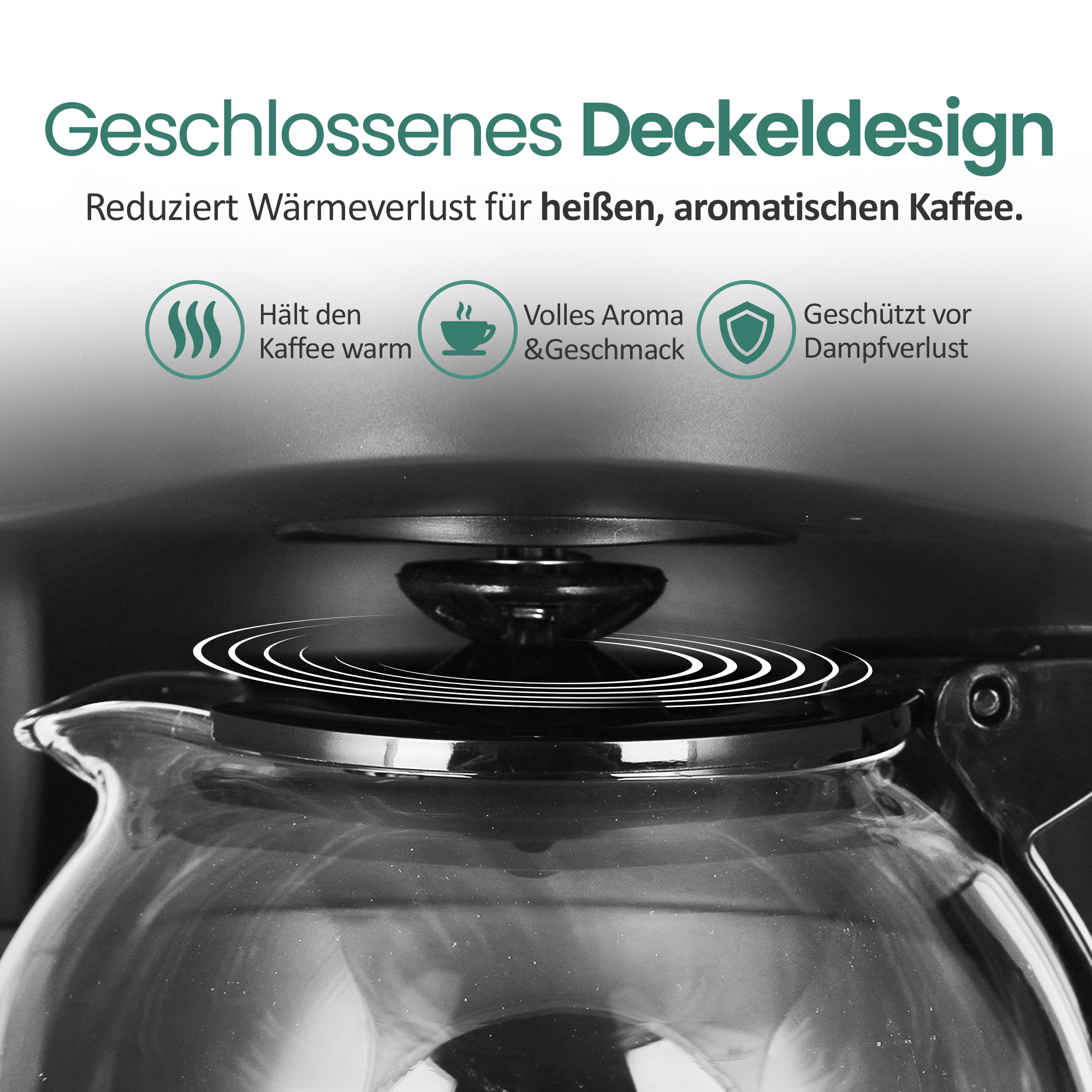 Kaffeekanne mit geschlossenem Deckel für heißen, aromatischen Kaffee.