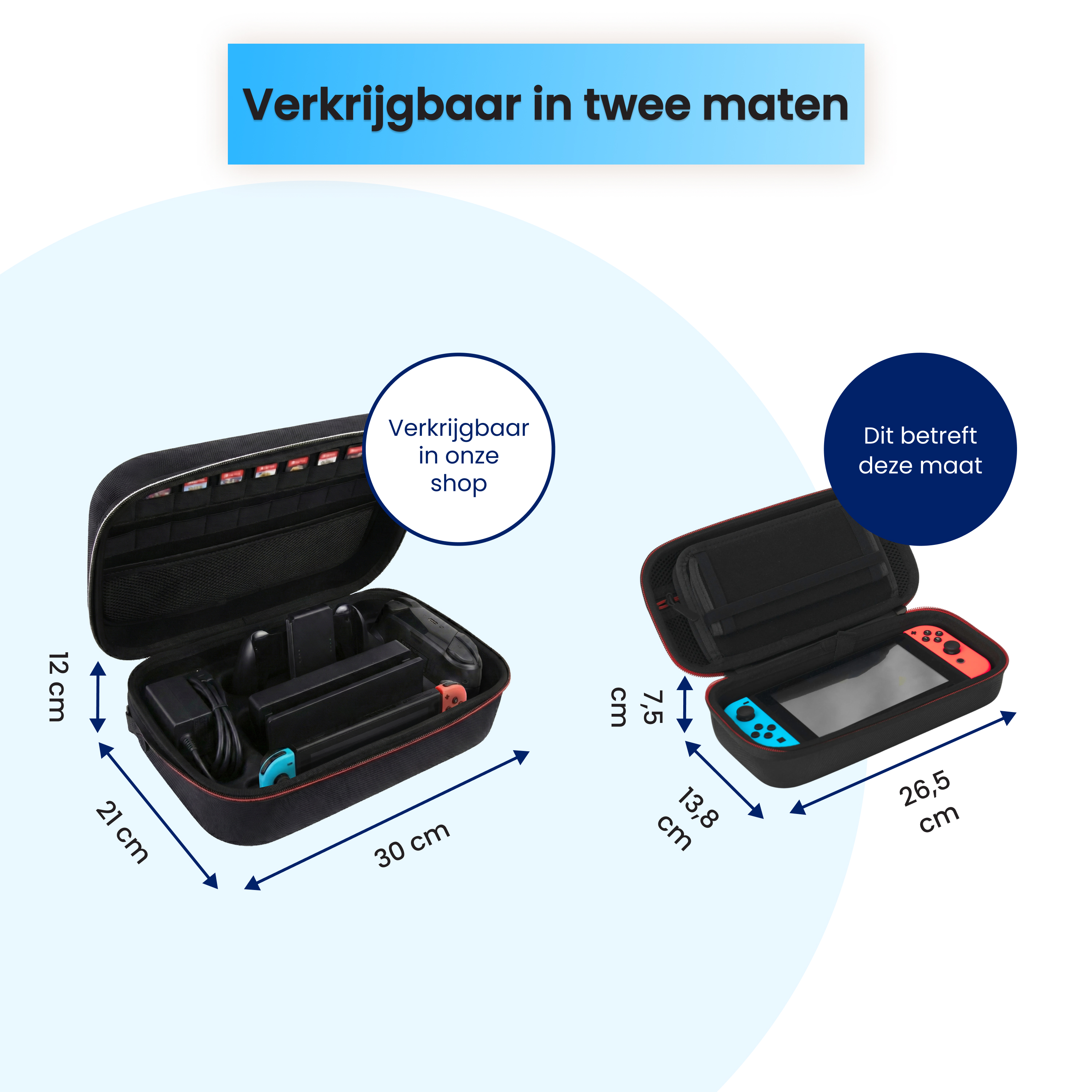 Deux étuis noirs pour Nintendo Switch, un vide, un avec la console.
