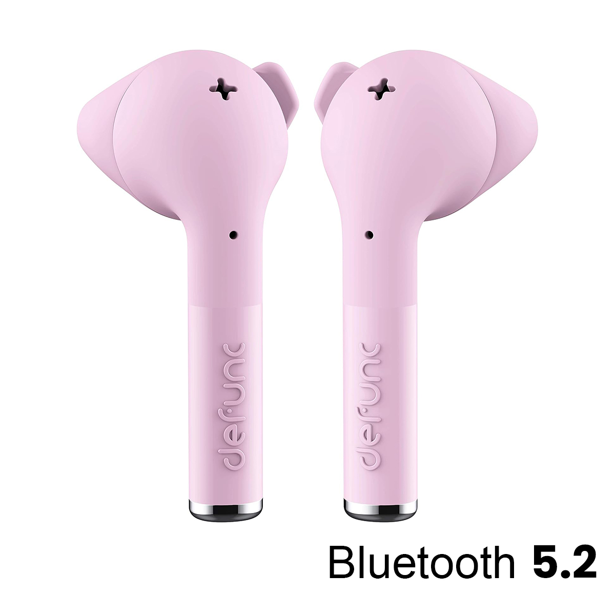 Due auricolari rosa con accenti argentati e Bluetooth 5.2.
