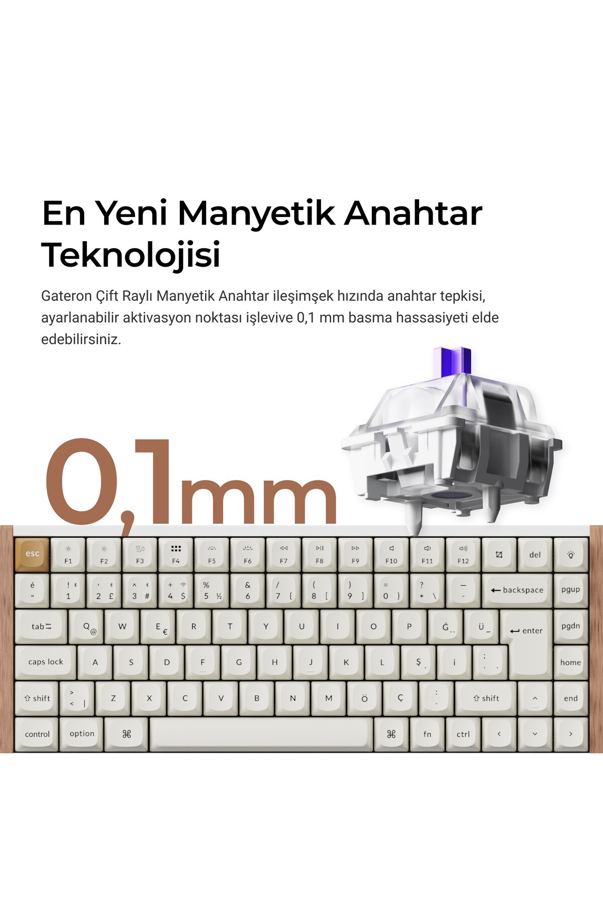 KEYCHRON K2 He Kablosuz Manyetik Anahtar Gateron Çift Raylı Manyetik Bulutsu Anahtarlar Türkçe Wireless Klavye Beyaz