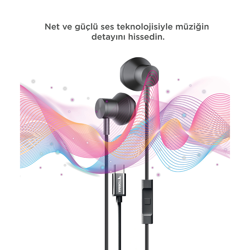 Müziği temsil eden renkli ses dalgası çizgilerine sahip siyah kulaklık.