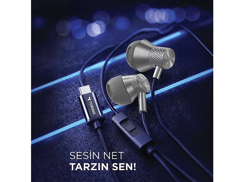 TORIMA Type-C Girişli TC05 Kablolu Kablolu Kulak İçi Kulaklık Gri