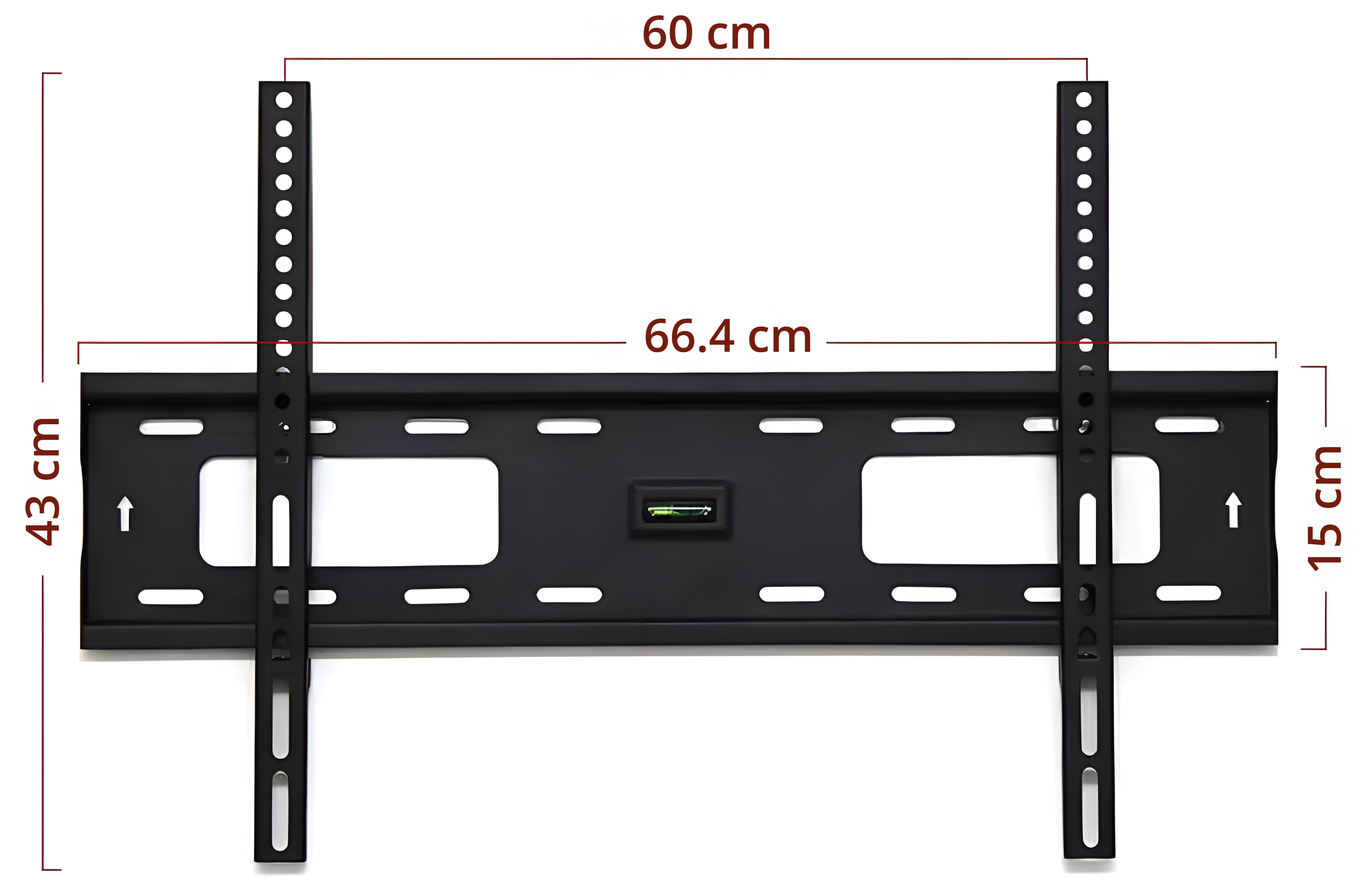 Czarny uchwyt ścienny do telewizora z poziomicą.