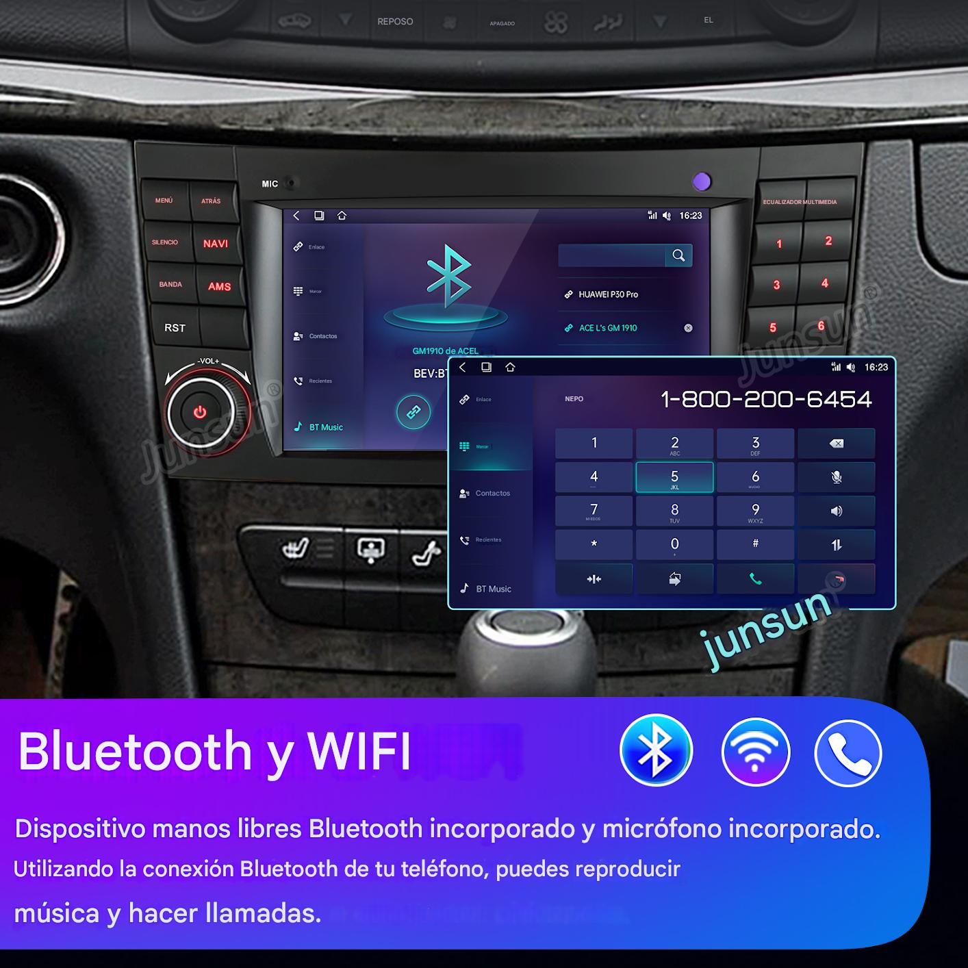 Un sistema de infoentretenimiento para coche con pantalla táctil que muestra un teclado y opciones Bluetooth.