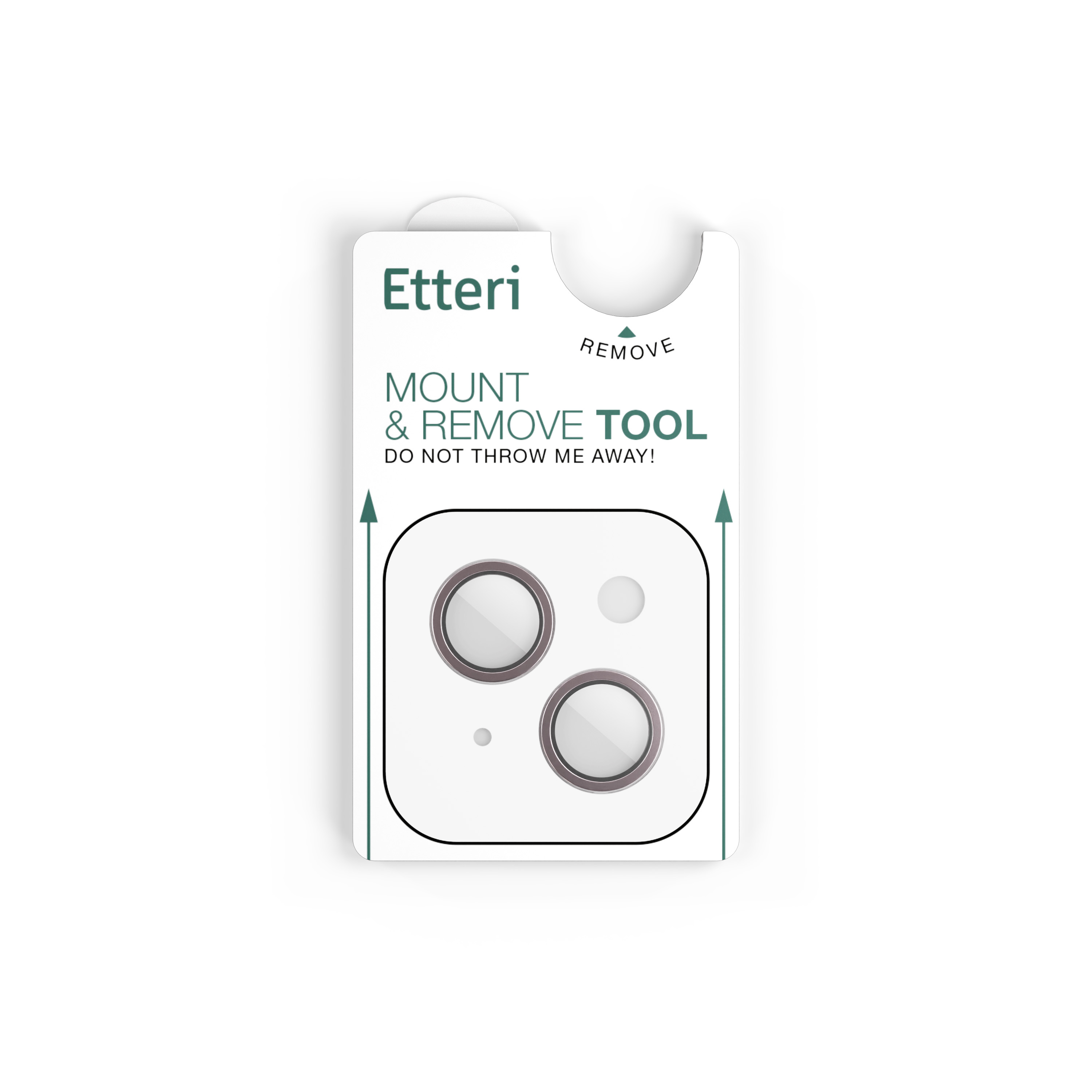 Strumento Etteri di montaggio e rimozione con due illustrazioni di lenti per fotocamera.