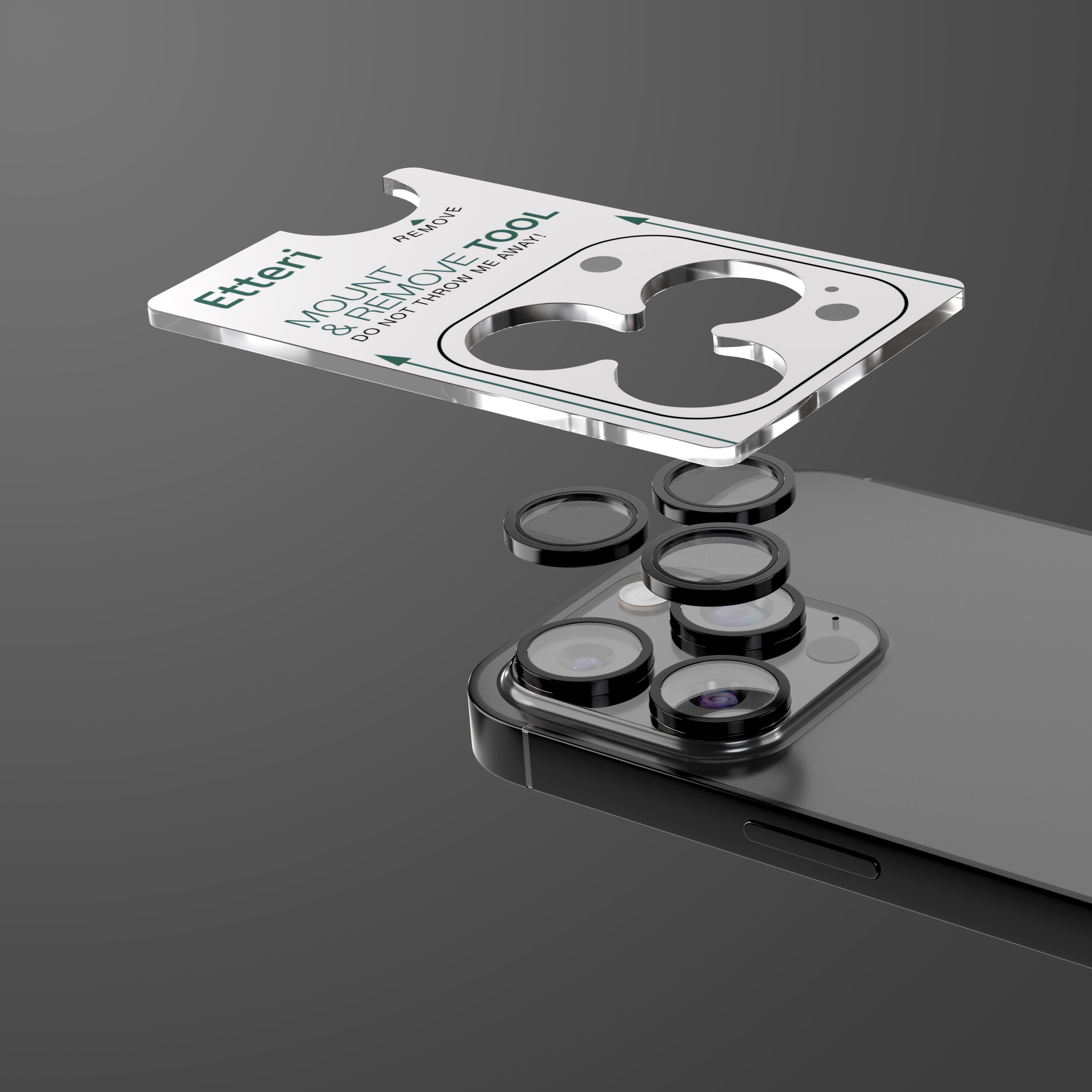 Uno strumento per montare e rimuovere le fotocamere del telefono su un telefono scuro.