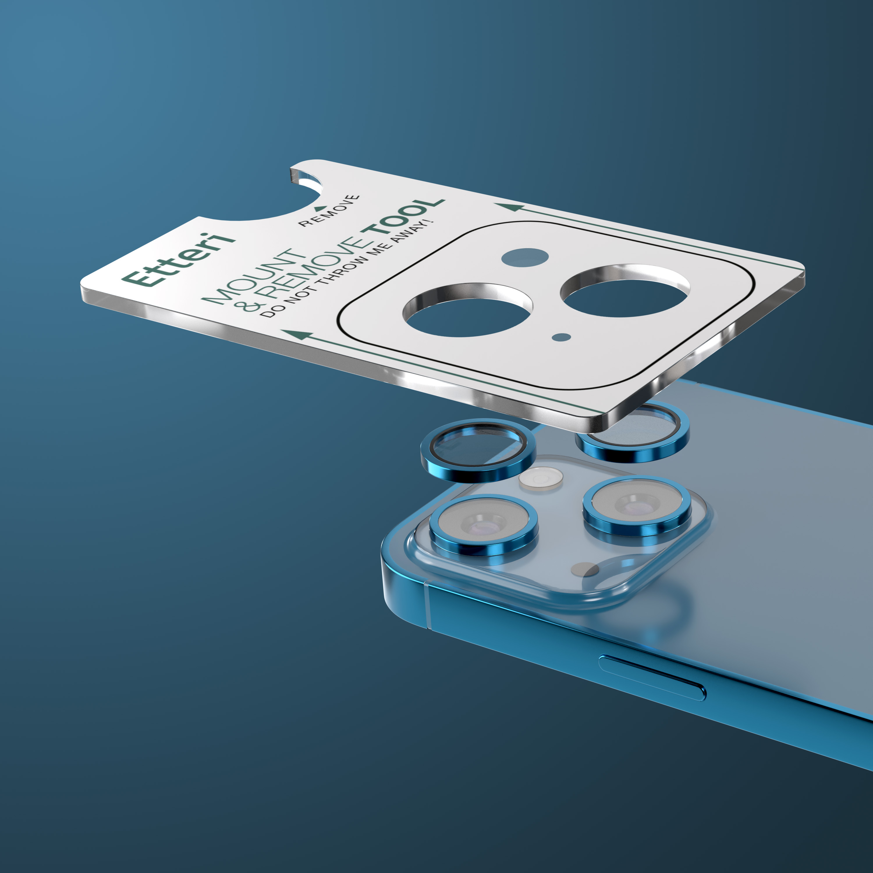 Uno strumento per montare e rimuovere obiettivi della fotocamera su un telefono cellulare blu.