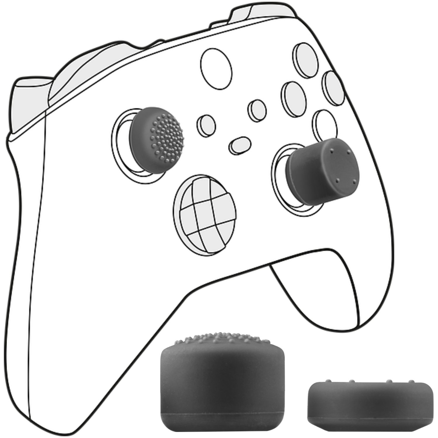 Grauer Controller-Aufsatz mit Noppen und ein flacher Aufsatz.