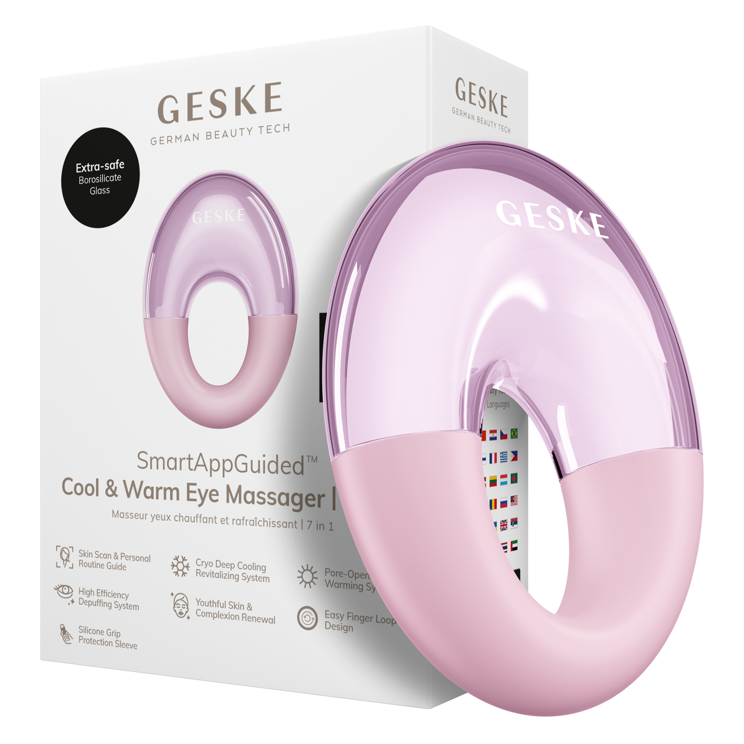 Kutusunda pembe bir GESKE göz masaj aleti.