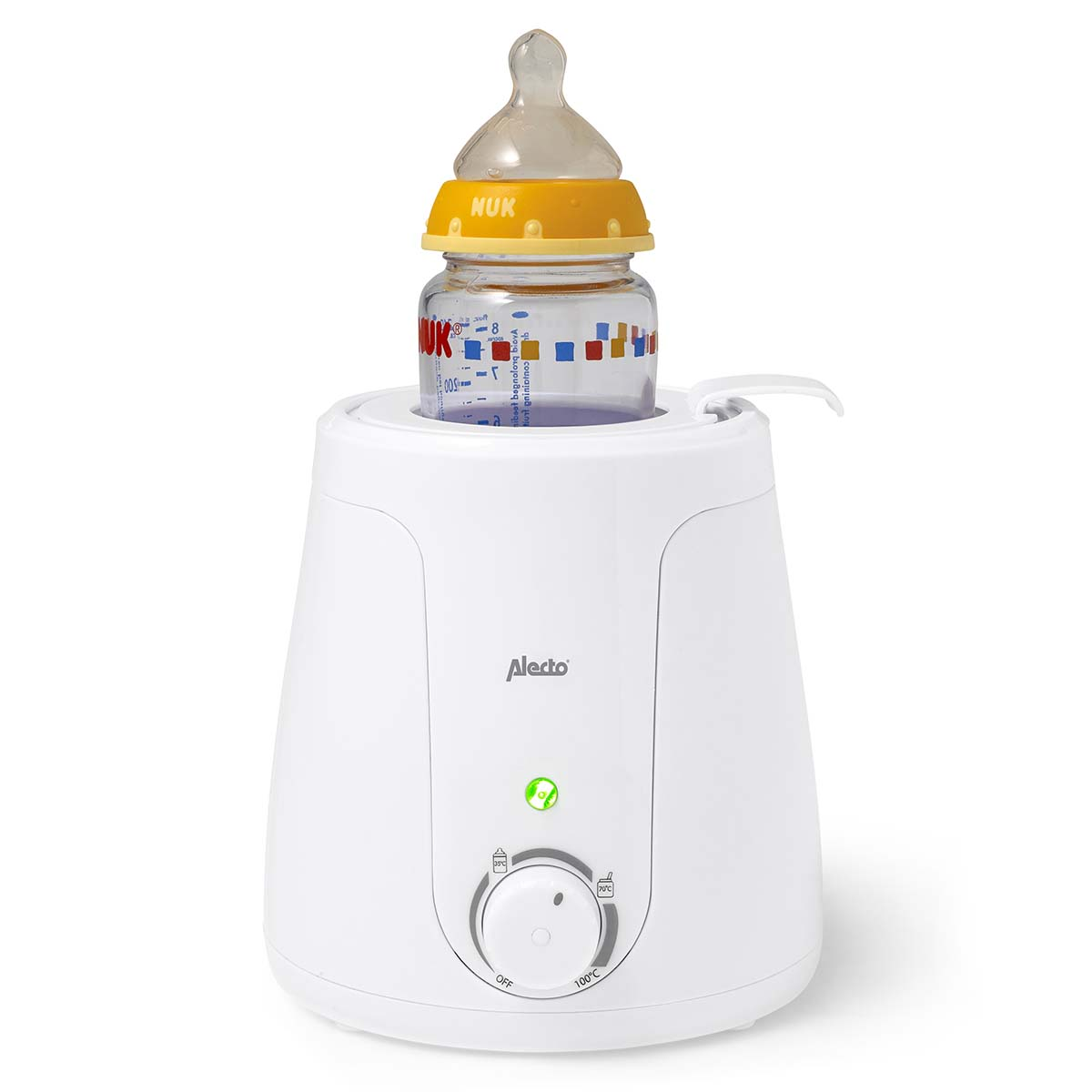 Biały podgrzewacz do butelek z butelką NUK.