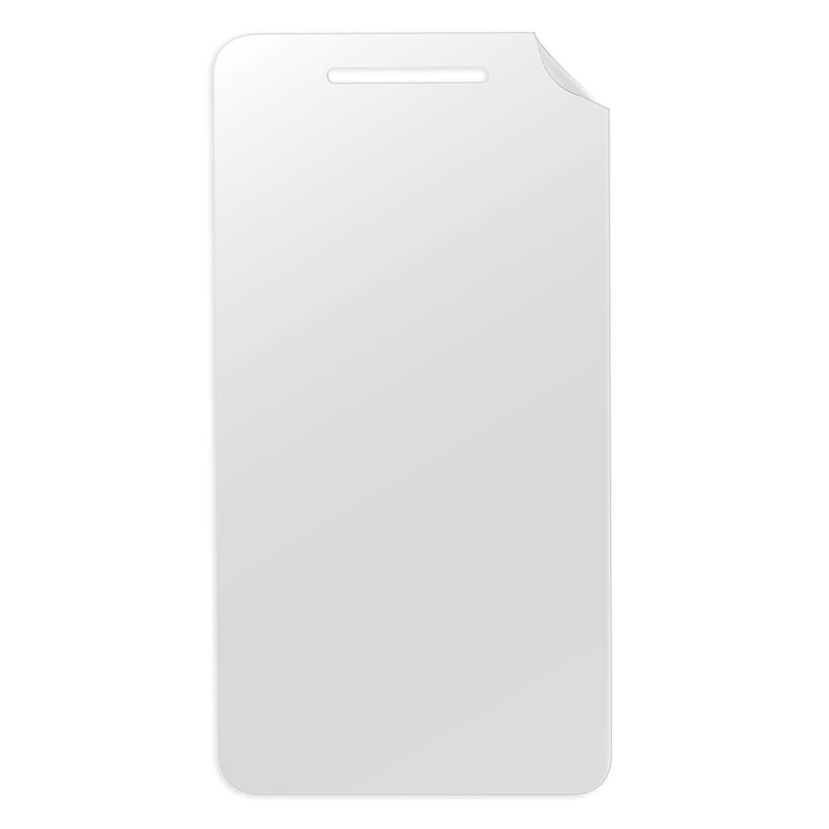 A transparent screen protector with rounded corners and a lanyard hole.