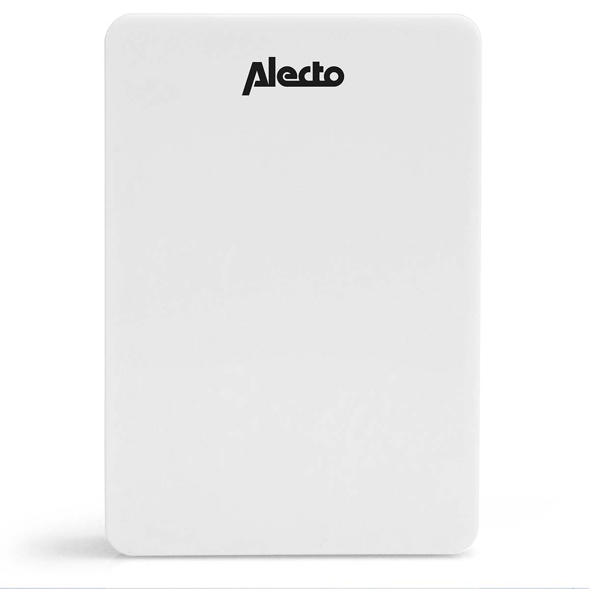 Ein weißes Rechteck mit dem schwarzen Logo von Alecto oben.