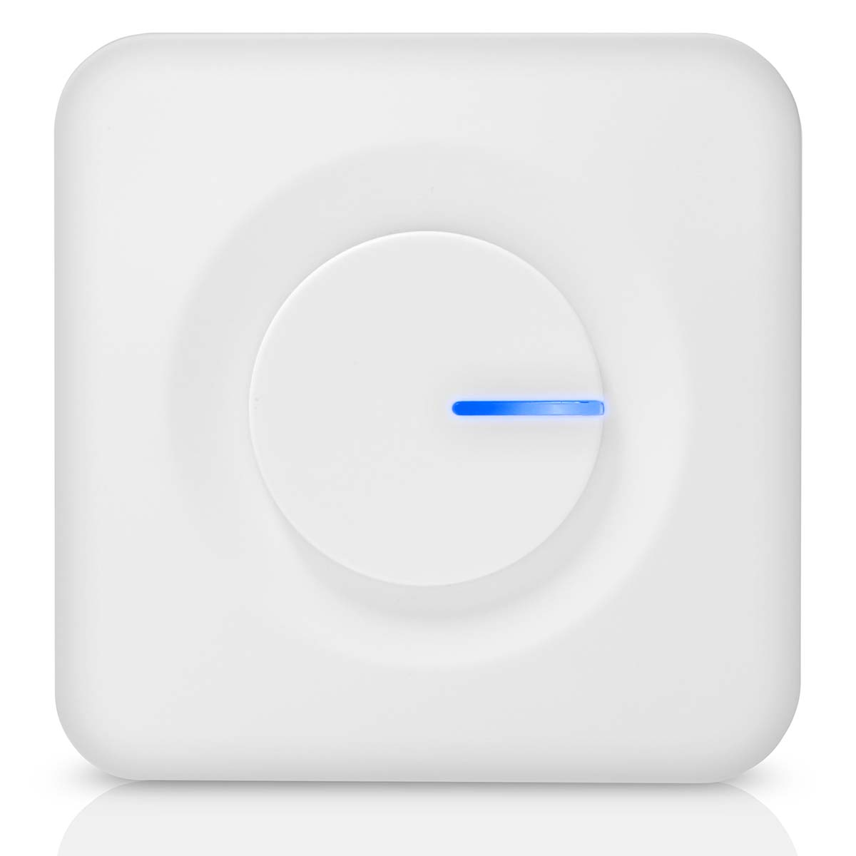 Ein weißer, quadratischer Sensor mit einem blauen Lichtstreifen in der Mitte.