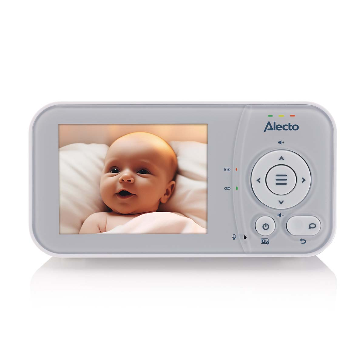 Ein Baby liegt auf einem Kissen, das Bild wird von einem Babyfon angezeigt.