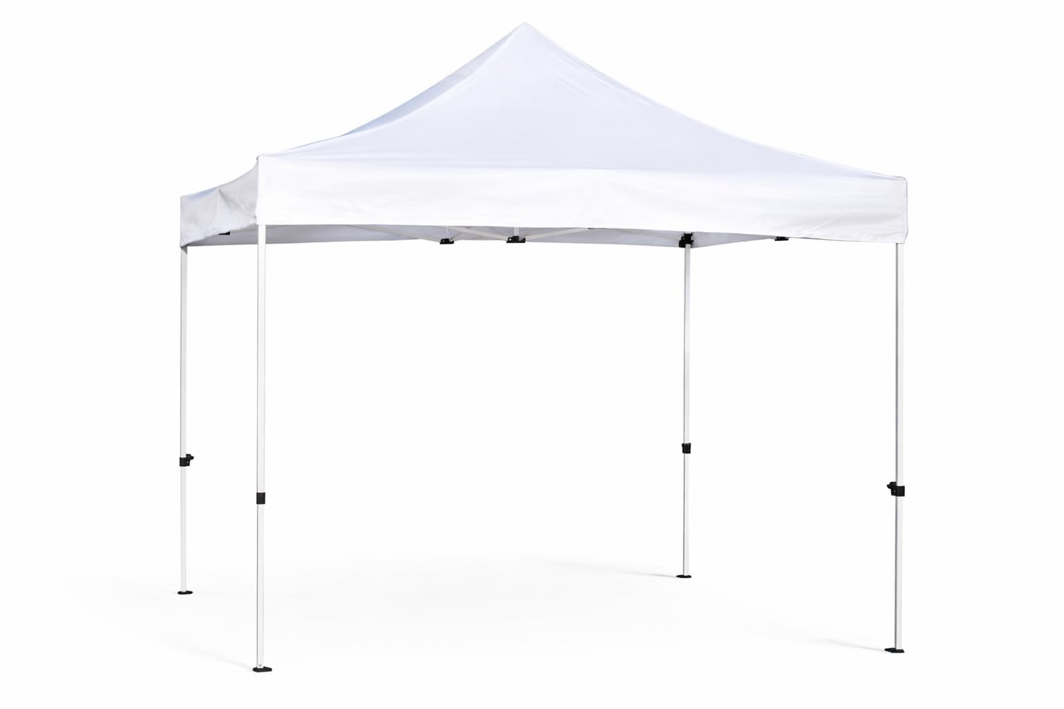 Un toldo plegable blanco con marco metálico sobre fondo blanco.