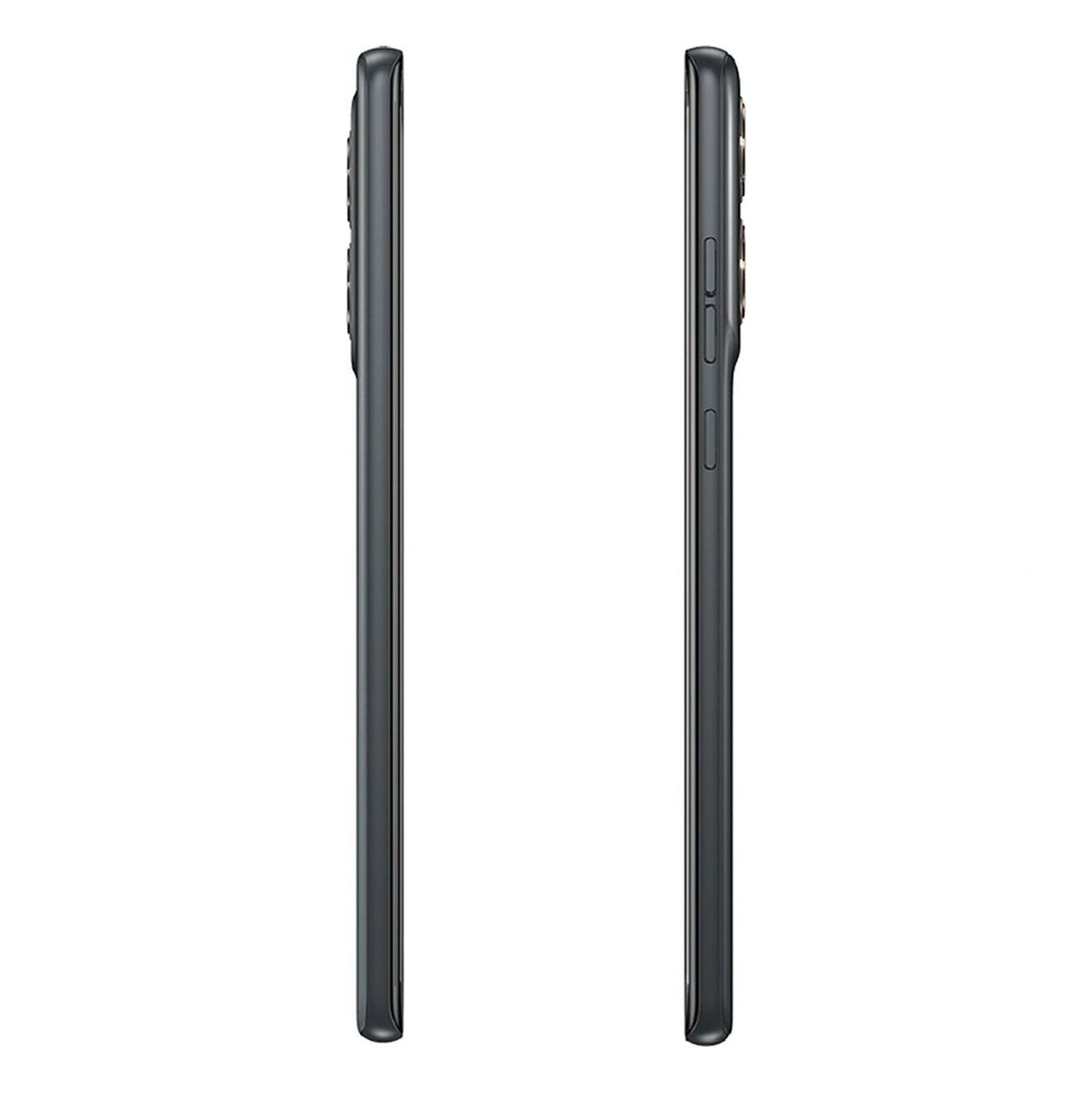 Dwa ciemne smartfony widziane z boku na białym tle.