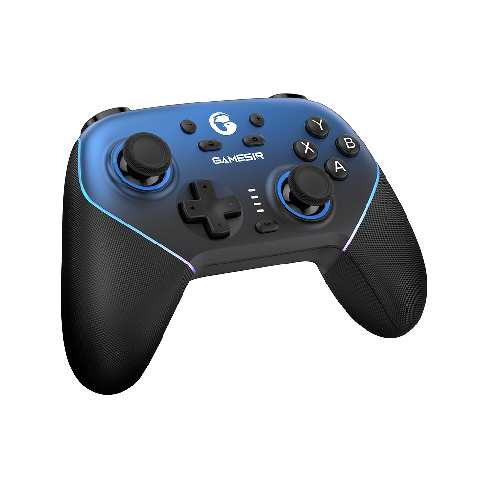 İki joystick ve düğmeli mavi ve siyah oyun kumandası.