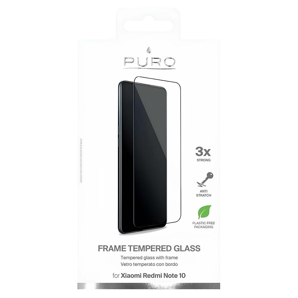 Confezione in vetro temperato Puro con cornice per Xiaomi Redmi Note 10.