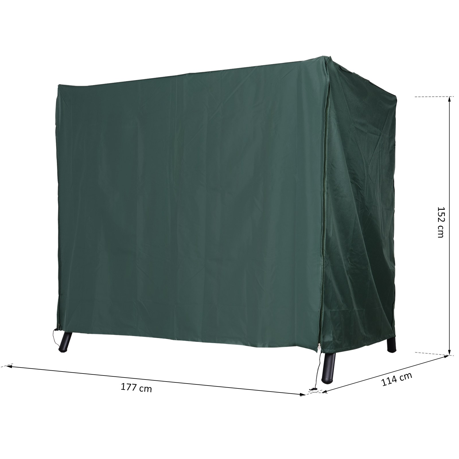 Funda verde oscuro para muebles, dimensiones 177x114x152 cm.