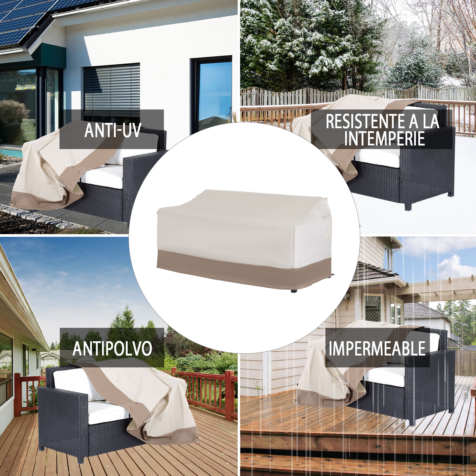 Funda para muebles de exterior protege contra UV, clima, polvo y agua.